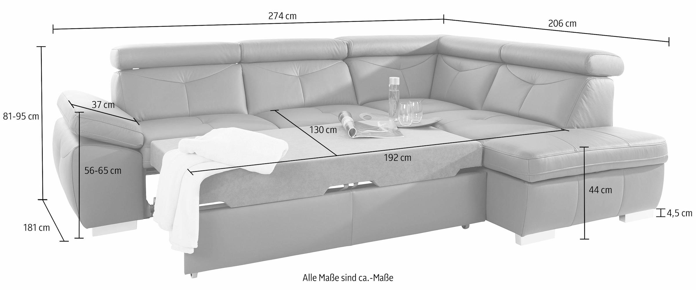 exxpo - sofa fashion Ecksofa »Spring, super bequem und komfortabel mit Armteil- und Kopfteilfunktion«, wahlweise mit Bettfunktion und Bettkasten, L-Form