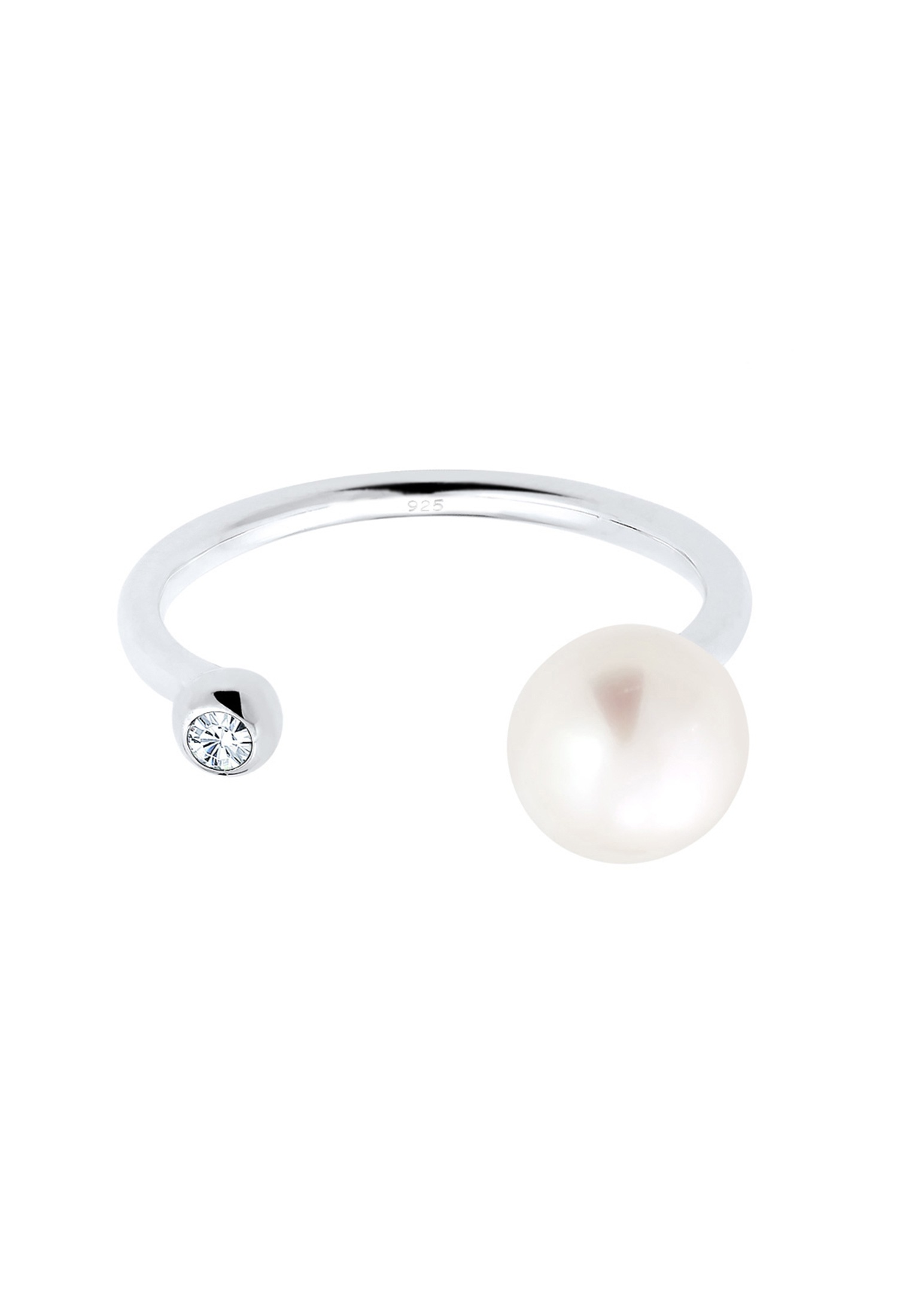 Elli Perlenring »Ring Süßwasserzuchtperle Kristalle Weiß 925 Sterling Silber verstellbar«