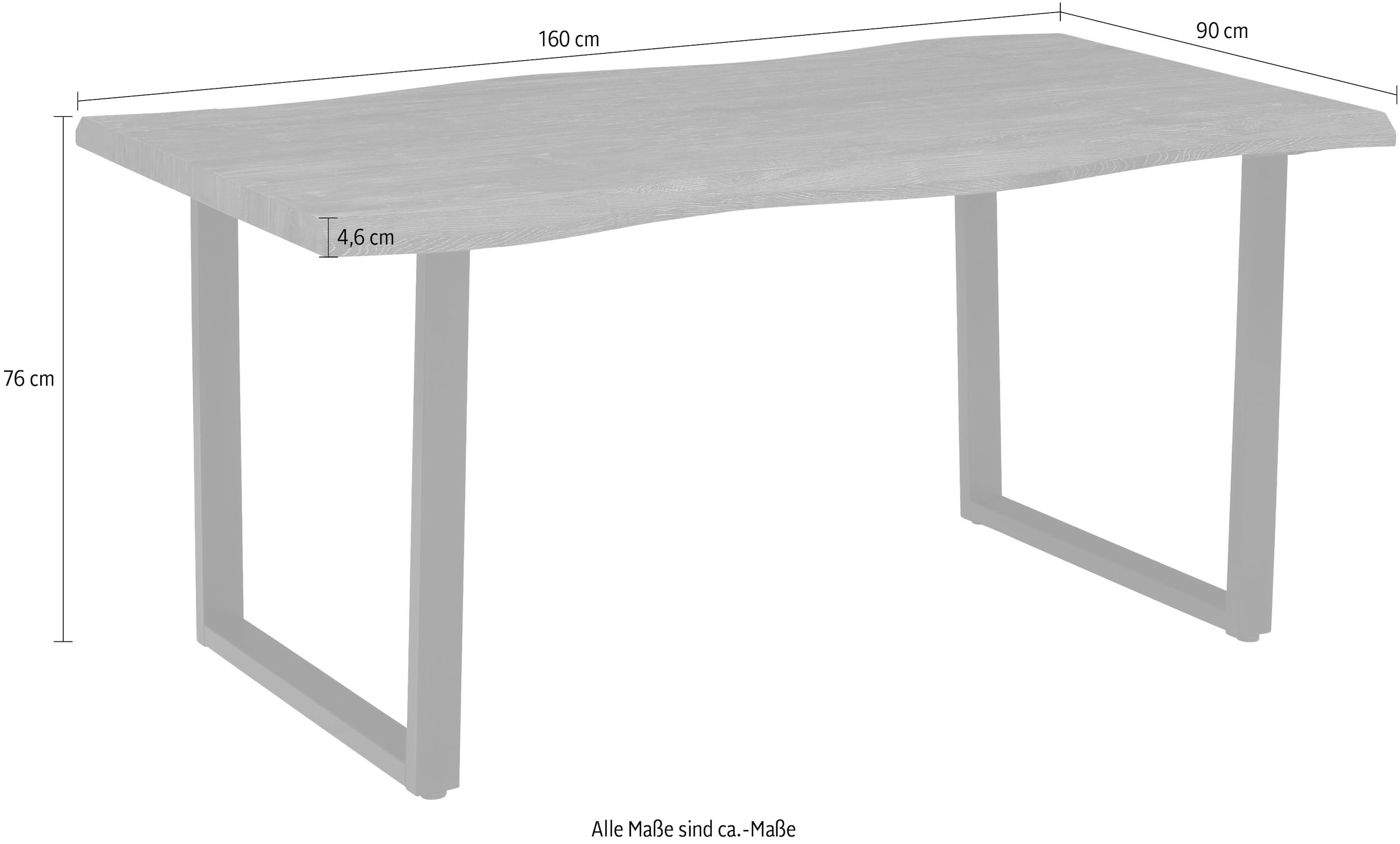HELA Esstisch »GISELLE Baumkantentisch, Küchentisch, TOPSELLER!«, Kufengestell Metall, Industrial Design, 140 - 200 cm Breite, 2 Farben