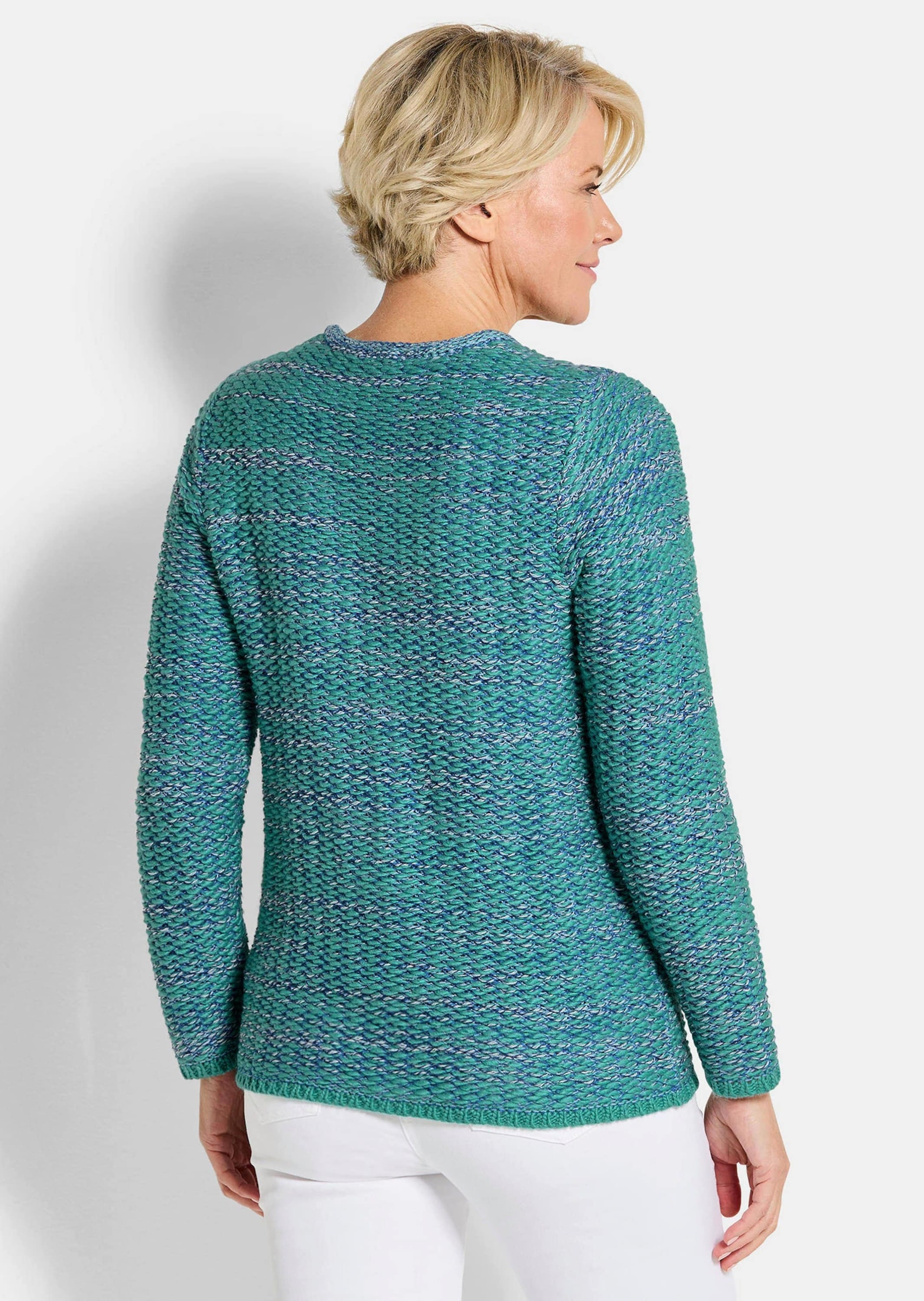 GOLDNER Strickjacke »Kurzgröße Strukturjacke mit Rollband« dekoratives Rollbändchen am RV