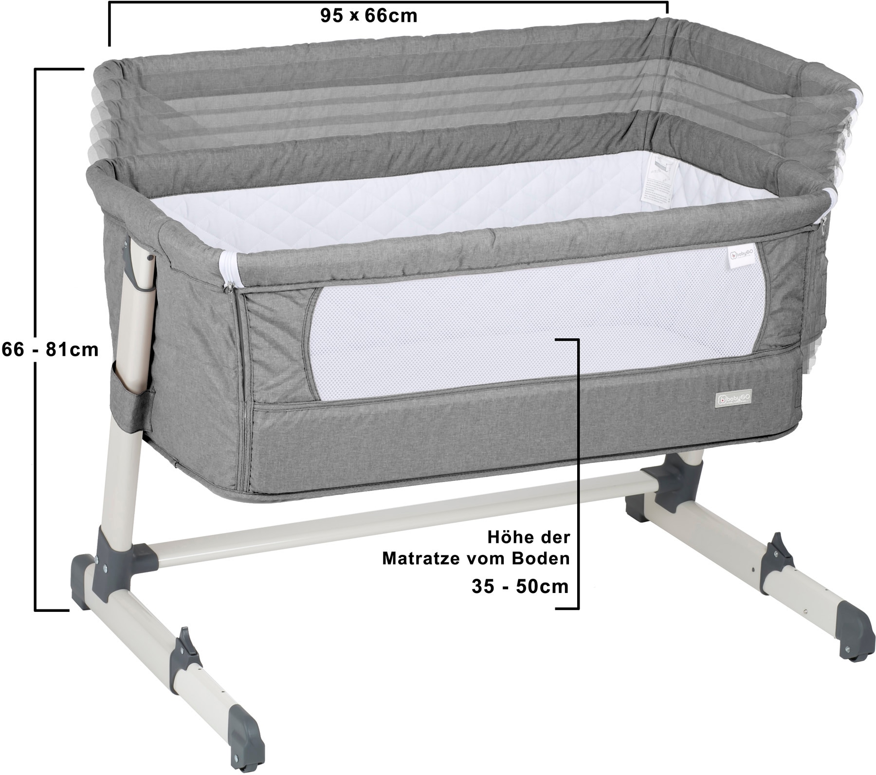 BabyGo Beistellbett »Together, grey«, faltbar