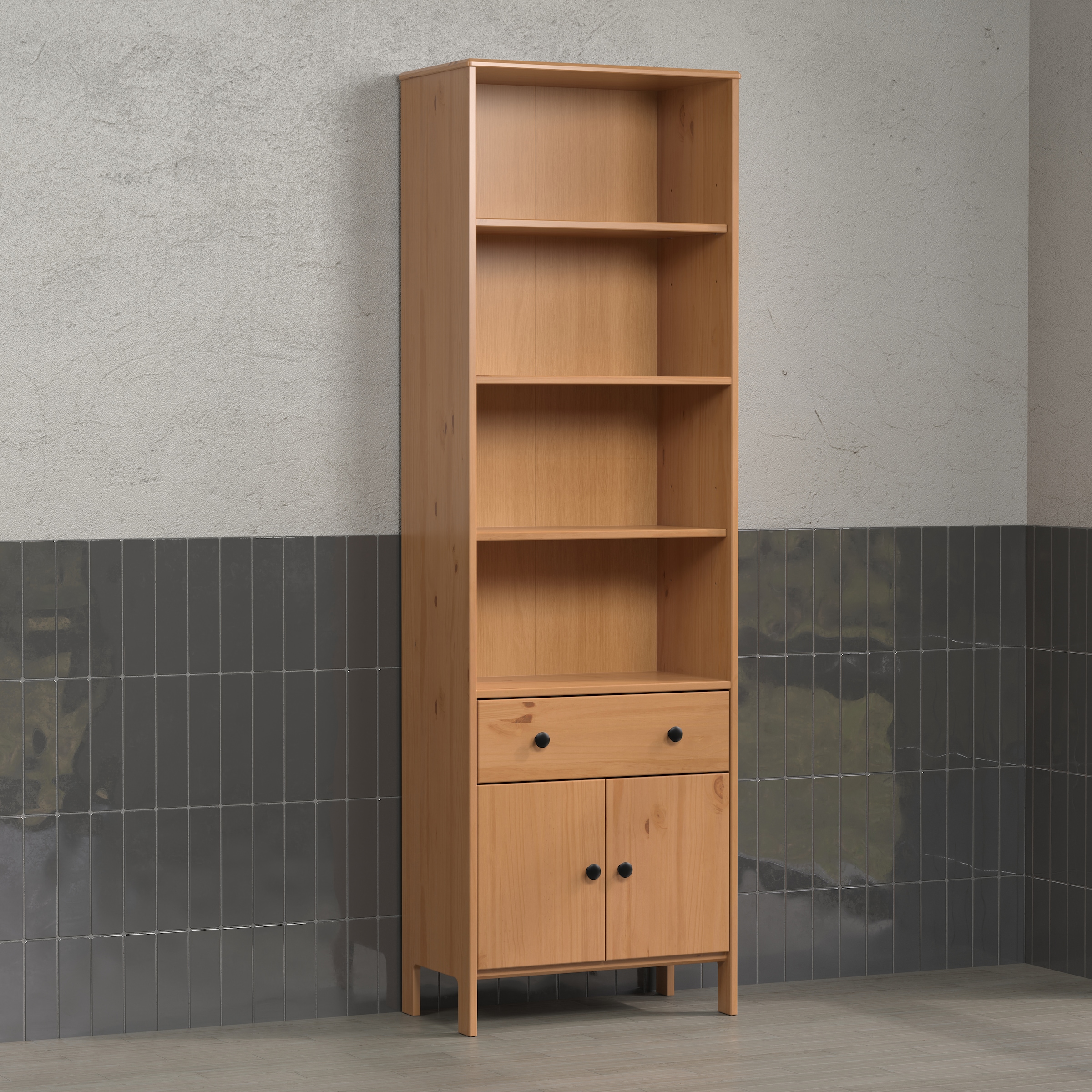 welltime Hochschrank »Kall«, (1 St.), Badezimmerschrank aus Kiefer-Massivholz - Maße (B/T/H) 60/33/188 cm