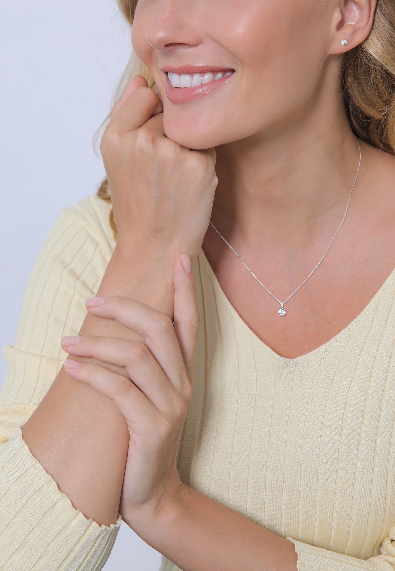 Elli Ohrring und Ketten Set »Schmuckset Kette Stecker Glas Kristalle Weiß 925 Sterling Silber«