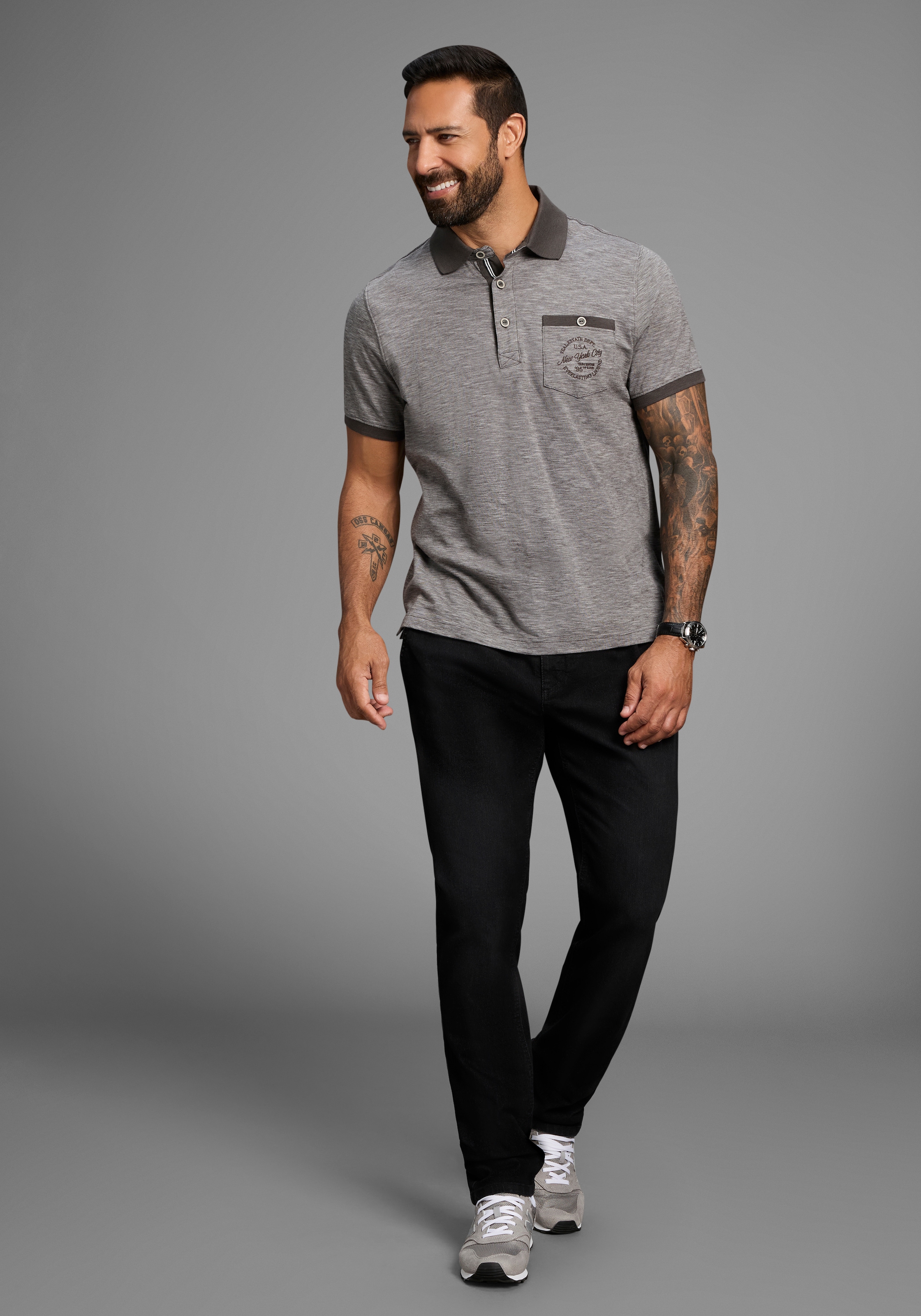 Man's World Poloshirt, Kurzarm, Regular Fit, melierte Struktur, Rundhalsausschnitt