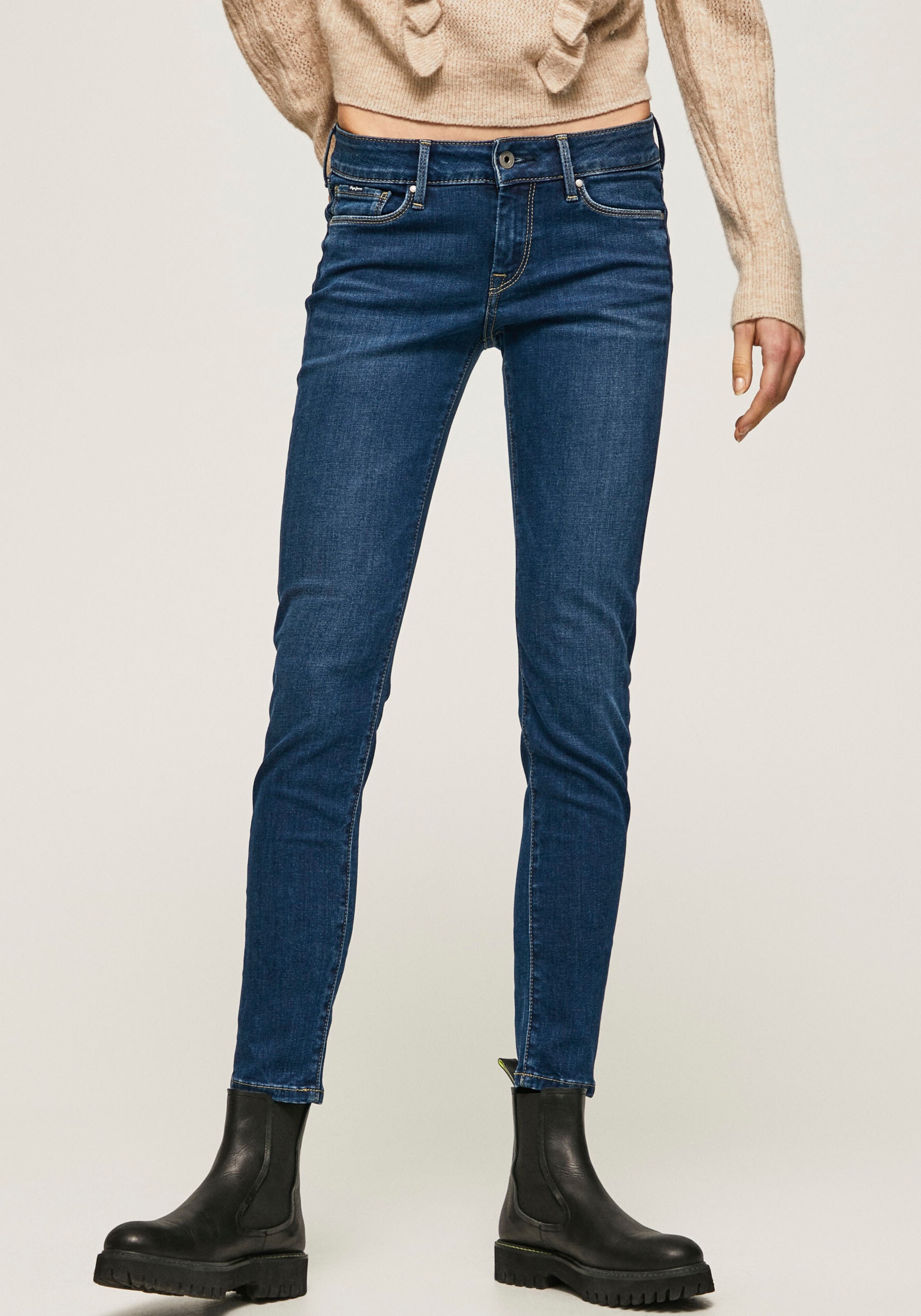 Pepe Jeans Skinny-fit-Jeans 1-Knopf »SOHO«, bei OTTO und bestellen online 5-Pocket-Stil mit Bund Stretch-Anteil im