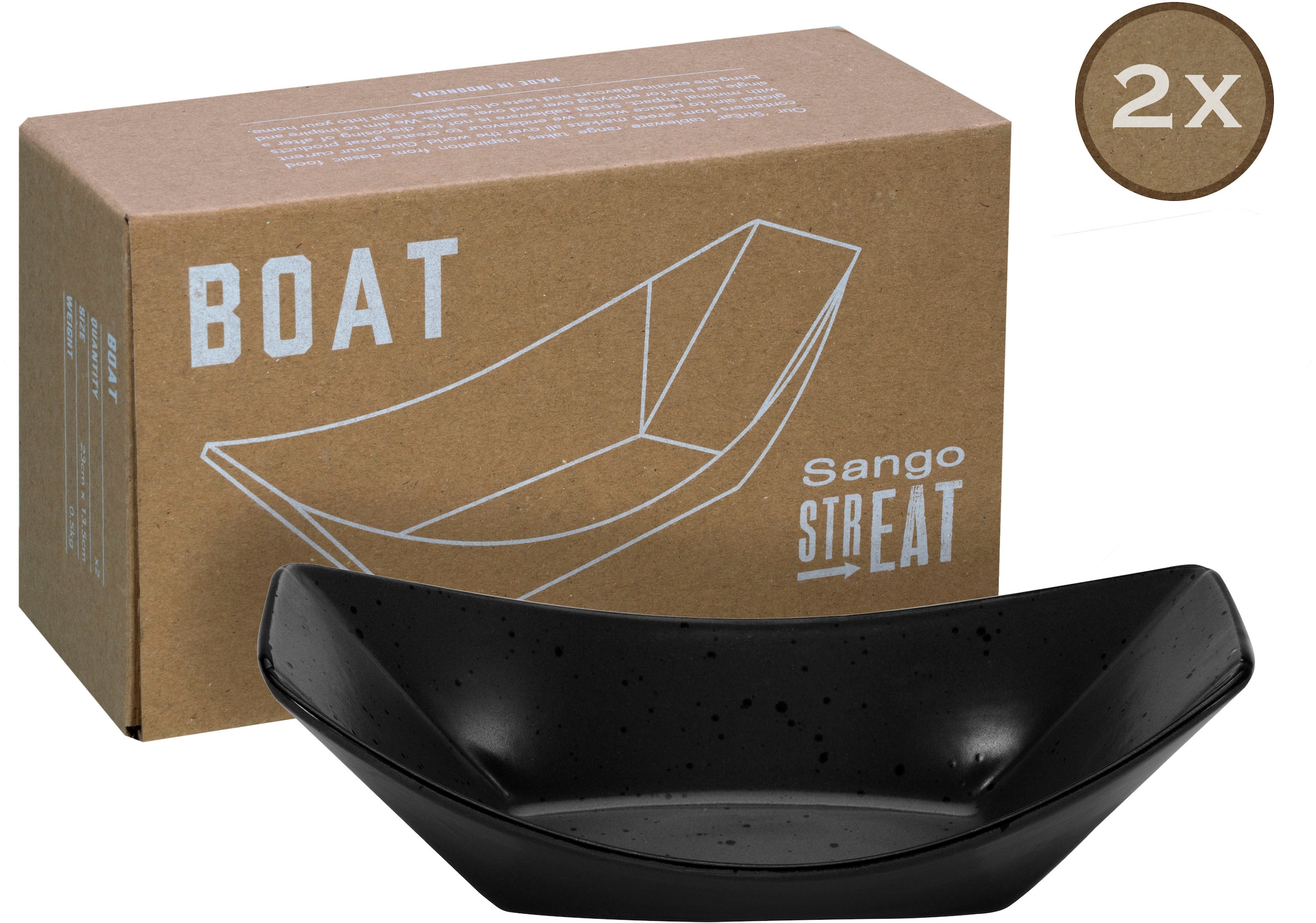 CreaTable Servierschale »Boat«, 2 tlg., aus Steinzeug, Snackschale,  Topaktueller „Streat Food“ Trend, schwarz bei OTTO