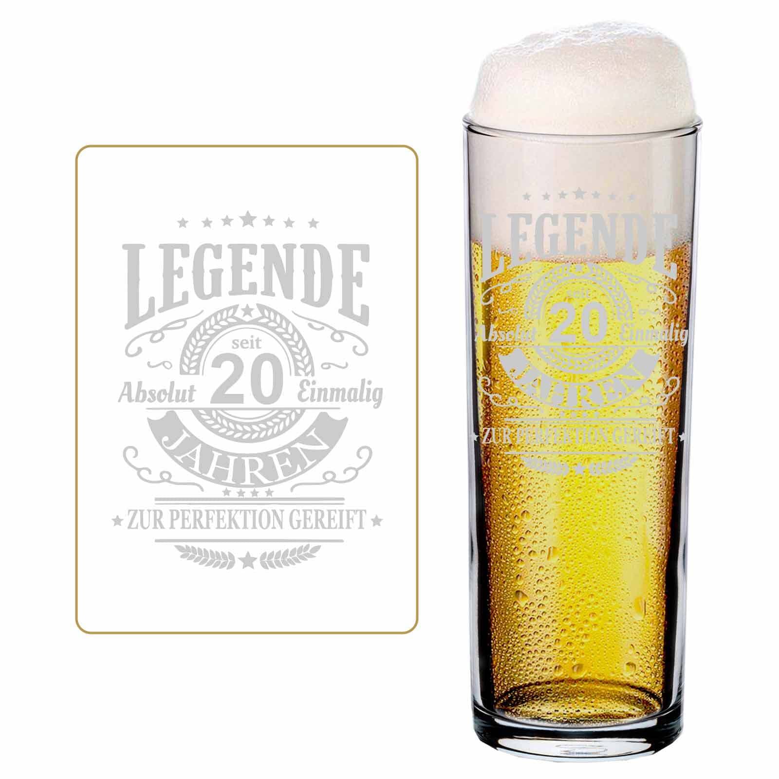 LUXENTU Bierglas "Kölschglas Kölner Stange mit Gravur Legende seit 20 Jahren 0,2 Liter transparent"