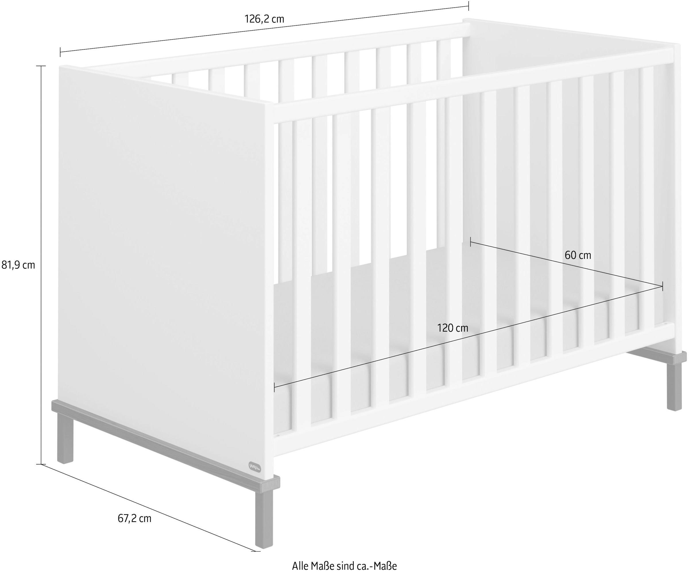 YUNY by PAIDI Babybett »LOVELY ALIV in Off-White« Gitterbett höhenverstellbar, Kinderbett