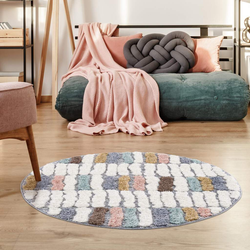 Carpet City Hochflor-Teppich »Focus 3032«, rund, 20 mm Höhe, Boho-Teppich, Hochtief-Muster/ 3D-Effekt, für Wohnzimmer, Schlafzimmer