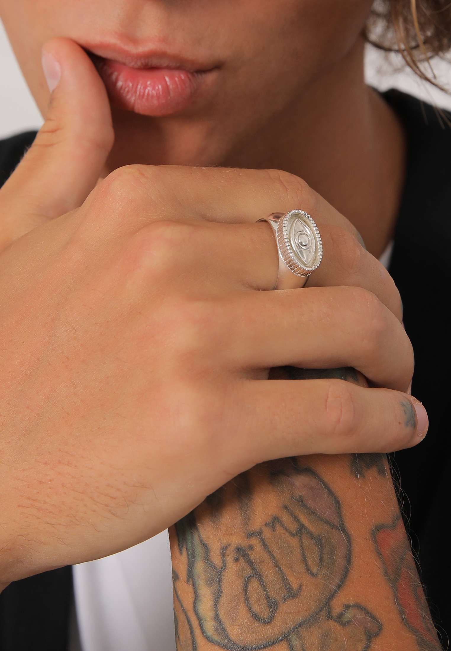 Kuzzoi Silberring »Ring Herren Siegelring Evil Eye Schutzsymbol 925 Silber«