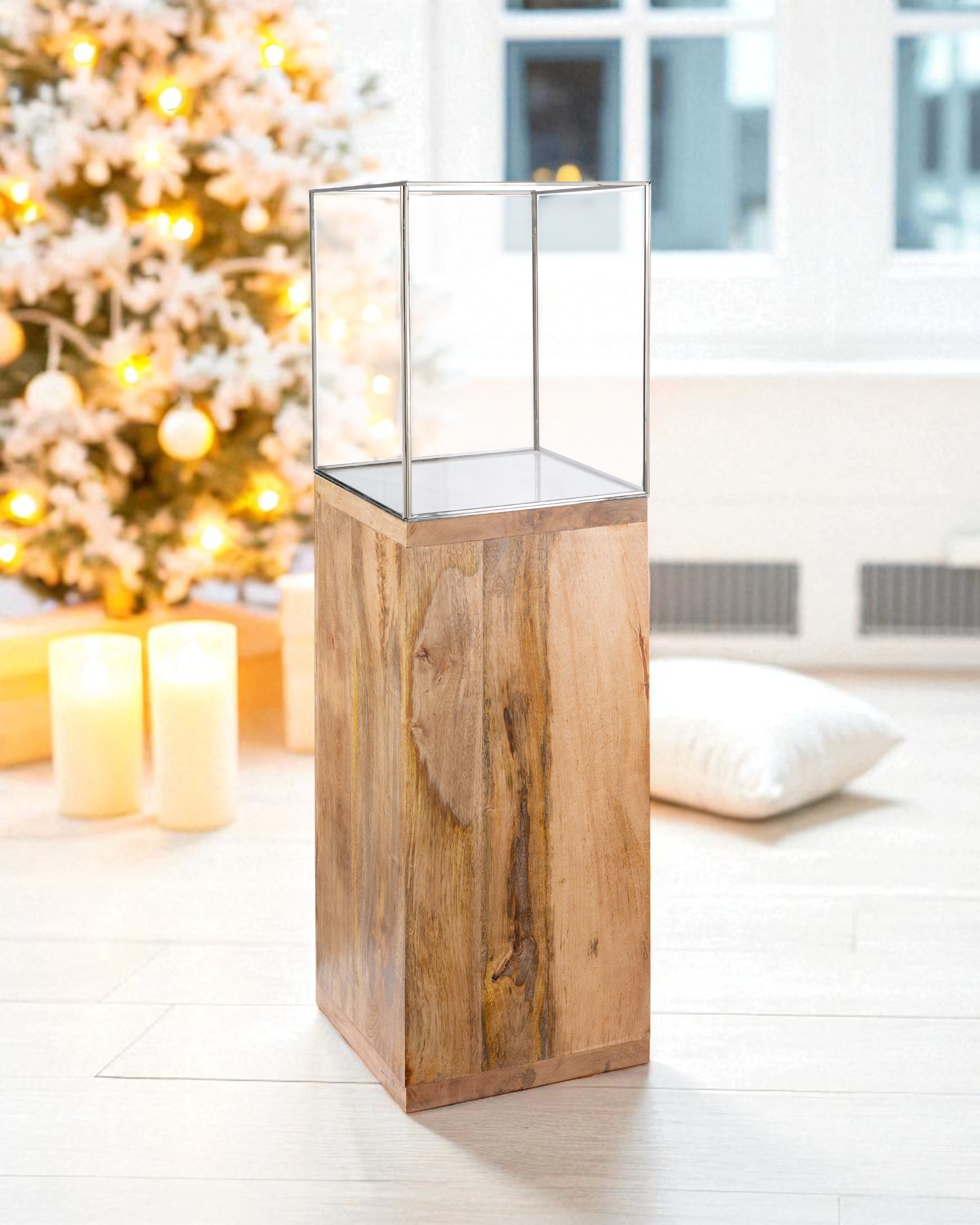 GILDE Bodenwindlicht »Kerzenhalter Säule« mit geöltem Mangoholz, Höhe ca. 91 cm