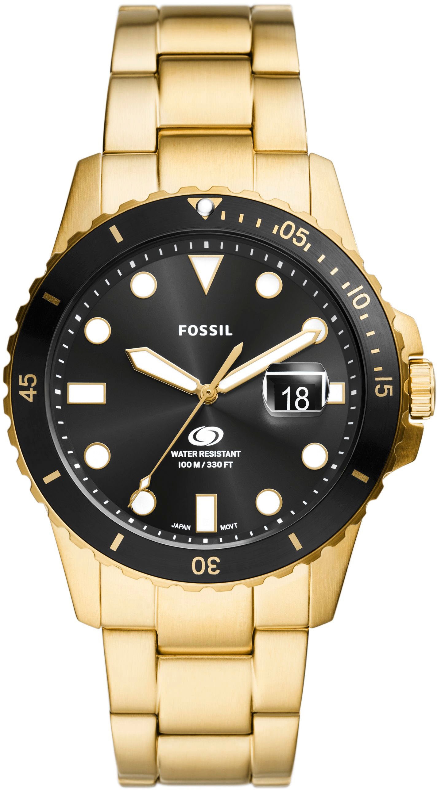 Fossil Quarzuhr »FOSSIL BLUE DIVE, FS6035«, Armbanduhr, Herrenuhr, Datum, Edelstahlarmband,...