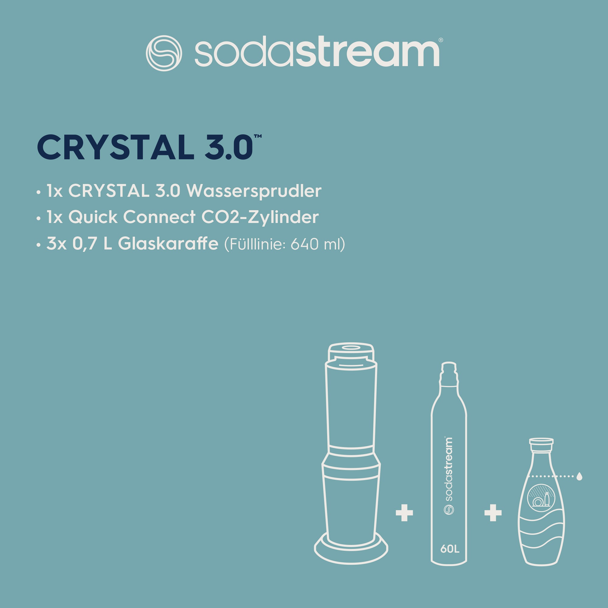 SodaStream Wassersprudler »Crystal 3.0 - Vorteilspack« mit Quick Connect CO2-Zylinder und 3x Glaskaraffe 0,7 L