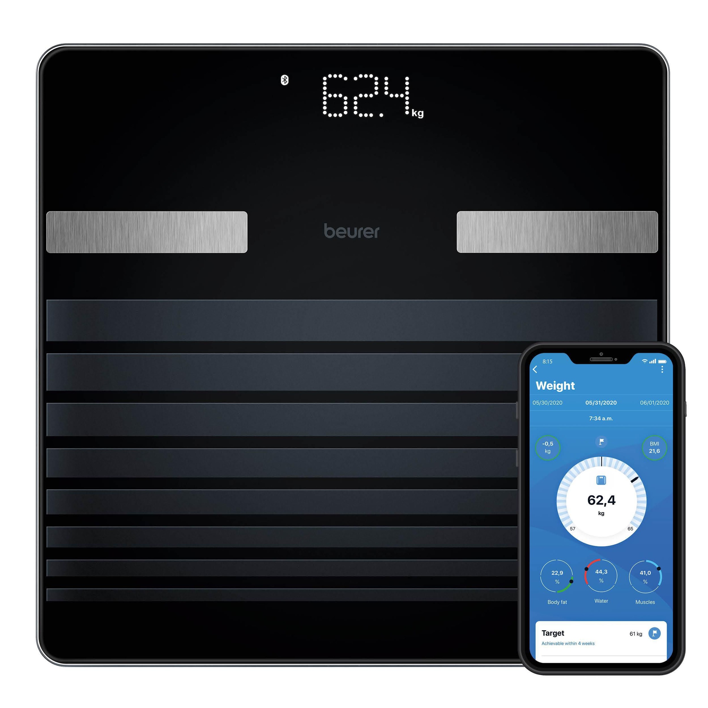 BEURER Körper-Analyse-Waage »BF 451 BT Diagnosewaage mit 17 Gesundheitswerten« Mit Einschaltautomatik, praktischer Abschaltfunktion und Magic-LED