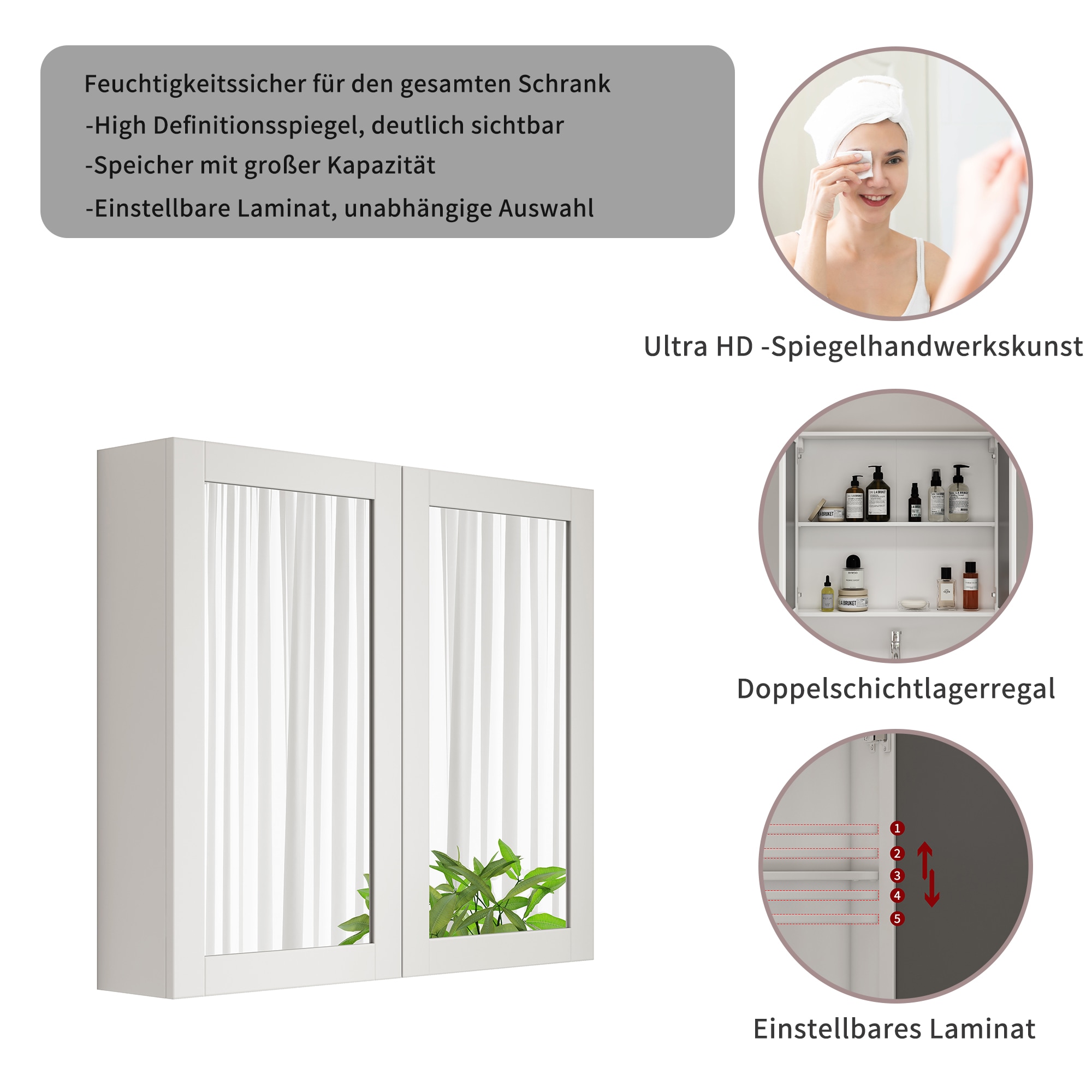 welltime Spiegelschrank »AMSTERDAM« platzsparender Spiegelschrank mit individuell verstellbarem Regalboden