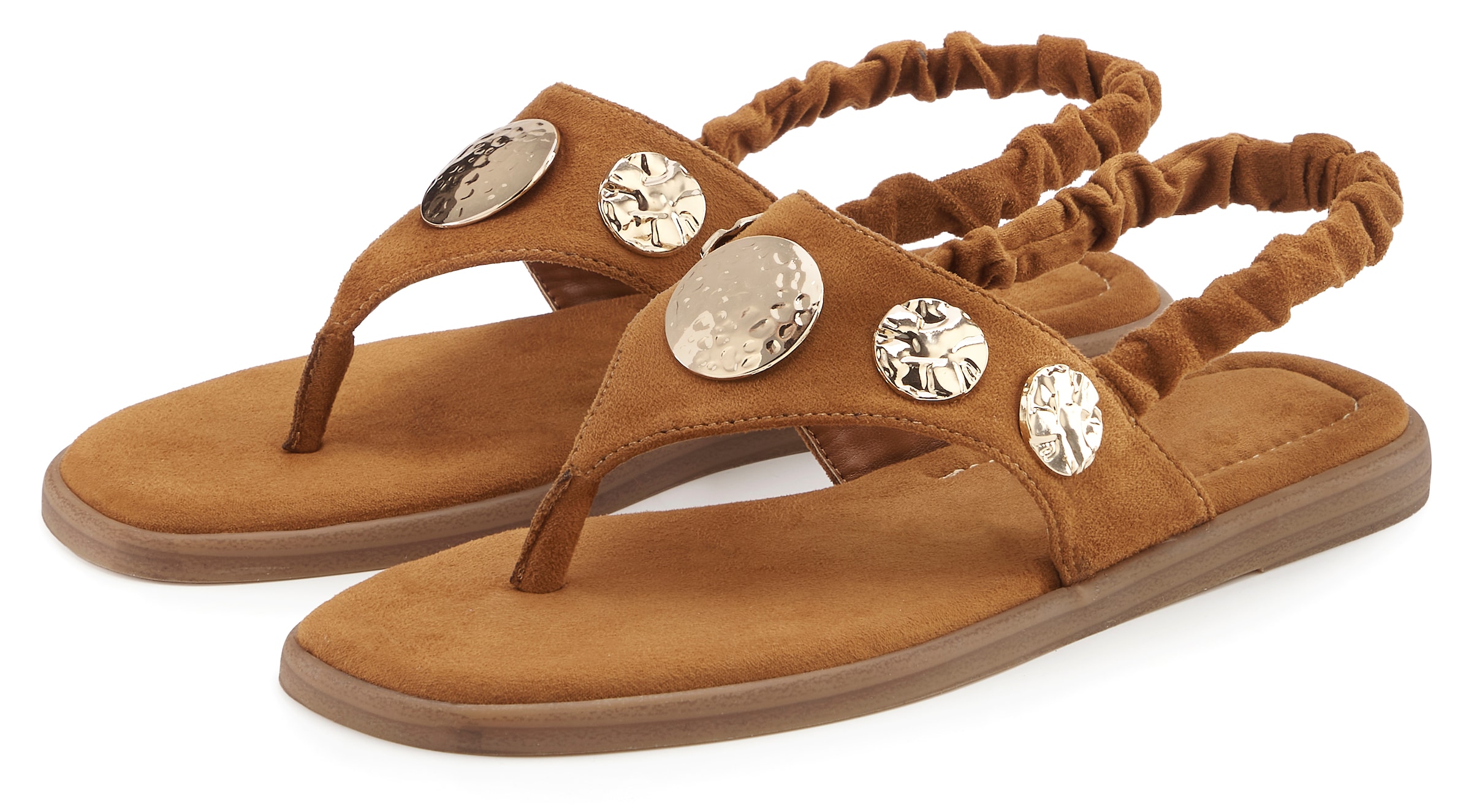 LASCANA Zehentrenner »Sommerschuh, offener Schuh, Sandalette, Sandale«  mit goldfarbenen Schmuckelementen VEGAN