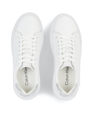 Calvin Klein Plateausneaker »RAISED CUPSOLE LACE UP LTH BT«, silberfarbenem Fersen-Besatz, Freizeitschuh, Halbschuh, Schnürschuh