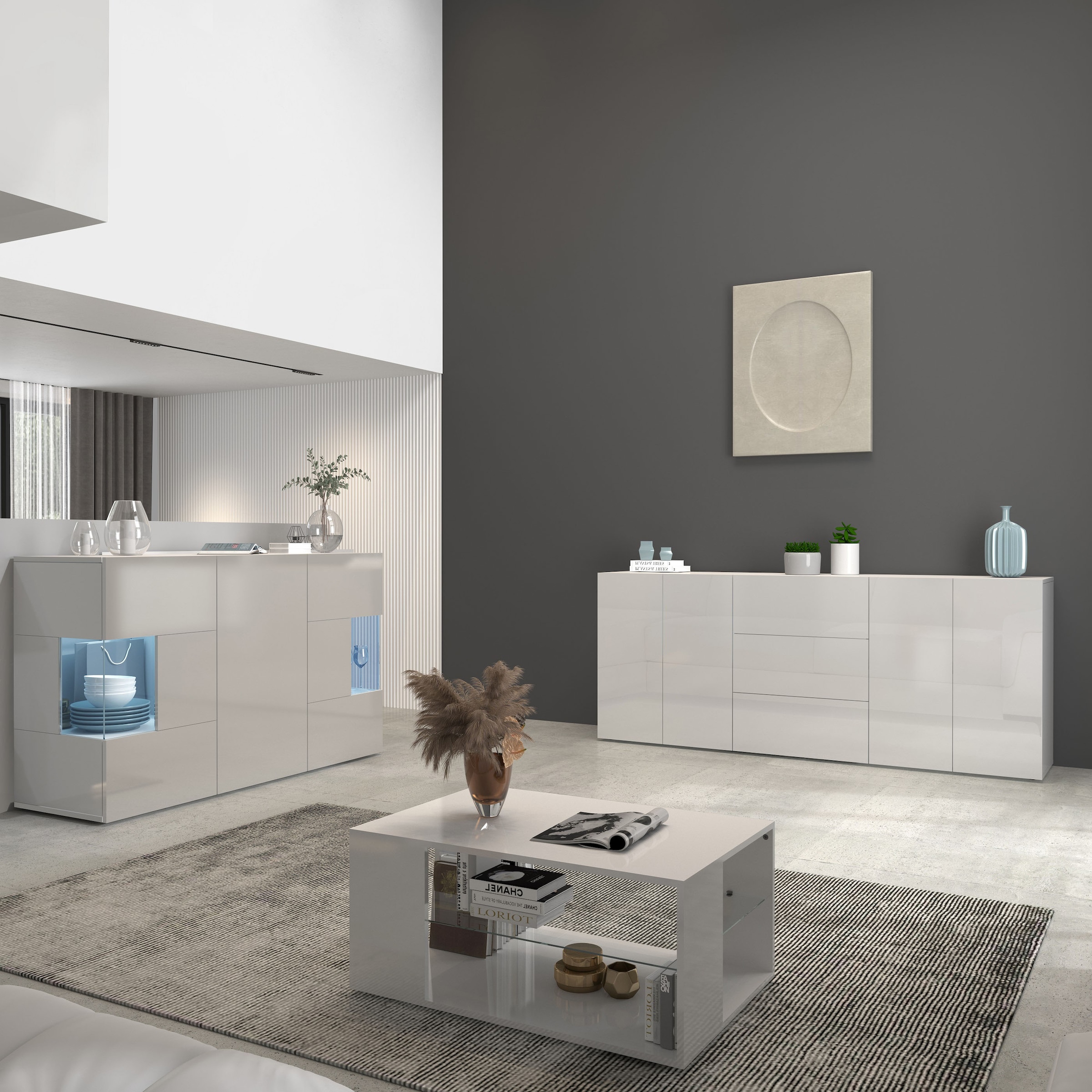 INOSIGN Sideboard »Egypt, Kommode, Schrank, Kredenz, grifflos«, 4 Türen, 3 Schubkästen mit Push-To-Open Funktion, Hochglanz Breite 200