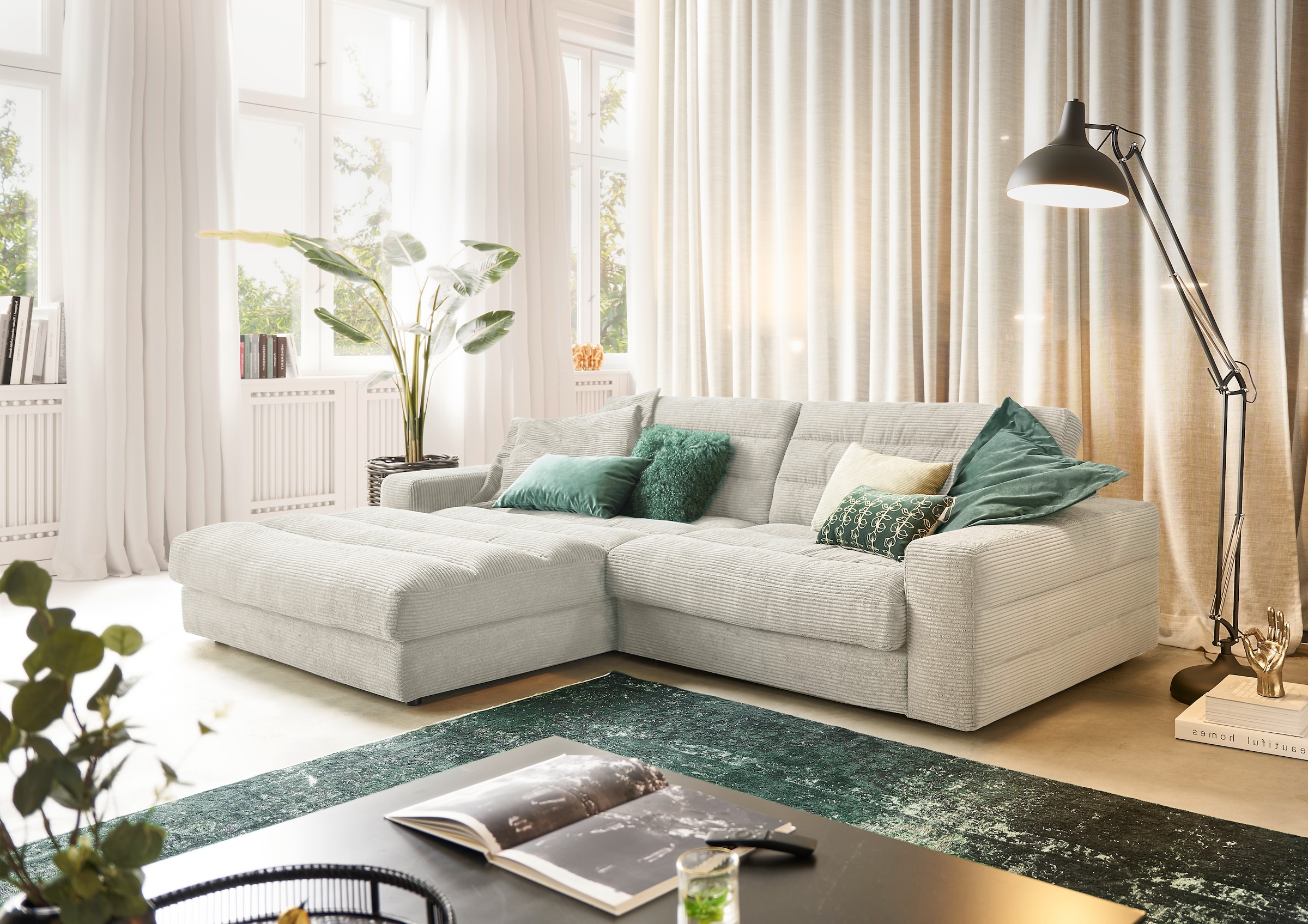 3C Candy Ecksofa »Stripes Mega-Sofa, bequem und komfortabel, L-Form«, Lose Rückenkissen, mit feiner Quersteppung, Cord-Bezug