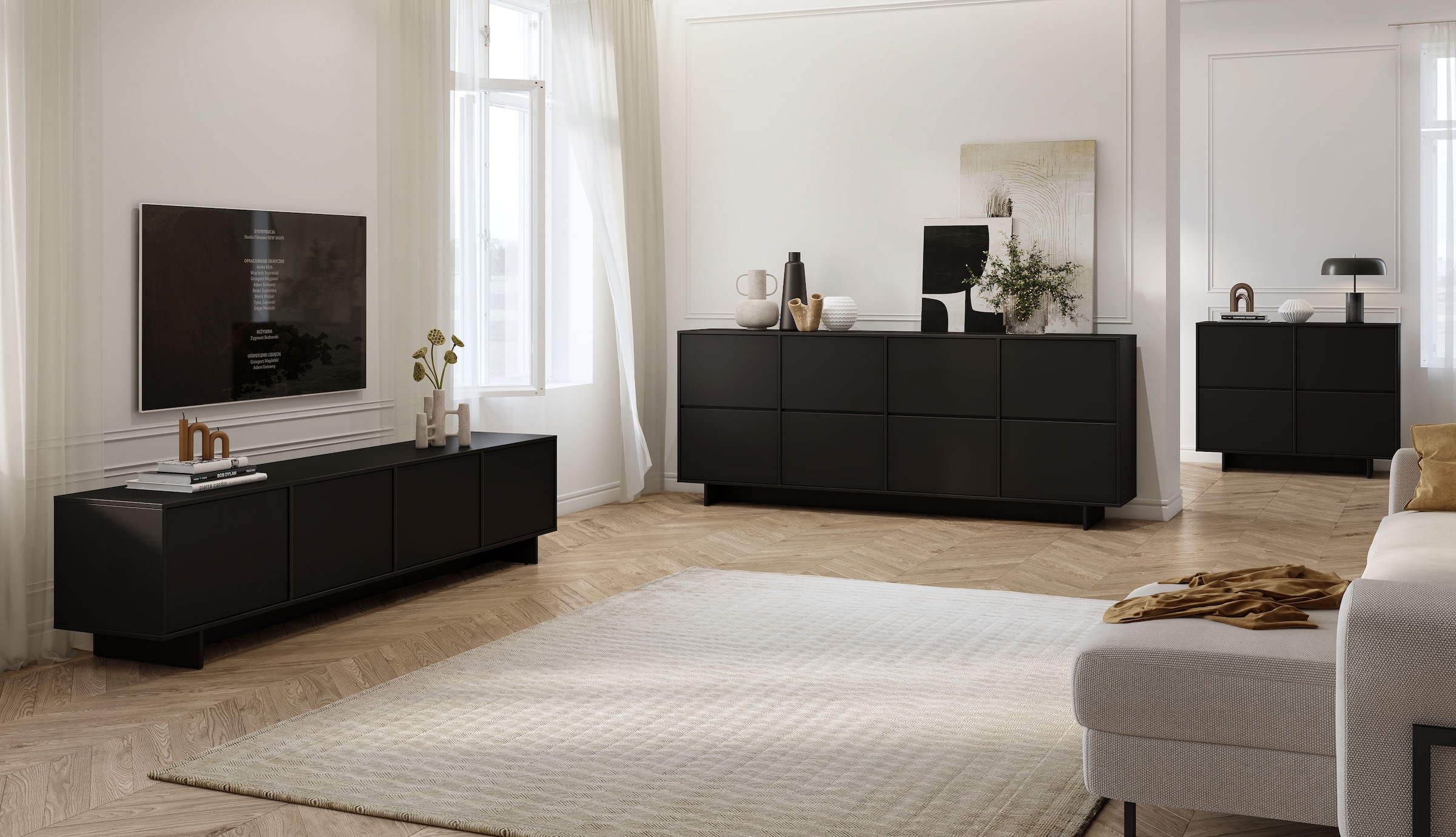 OTTO home Lowboard »Tatami, Modernes griffloses TV-Board, Breit 220,50cm, TV-Schrank« TV-Schrank, TV-Board mit viel Stauraum, push-to-open-Funktion