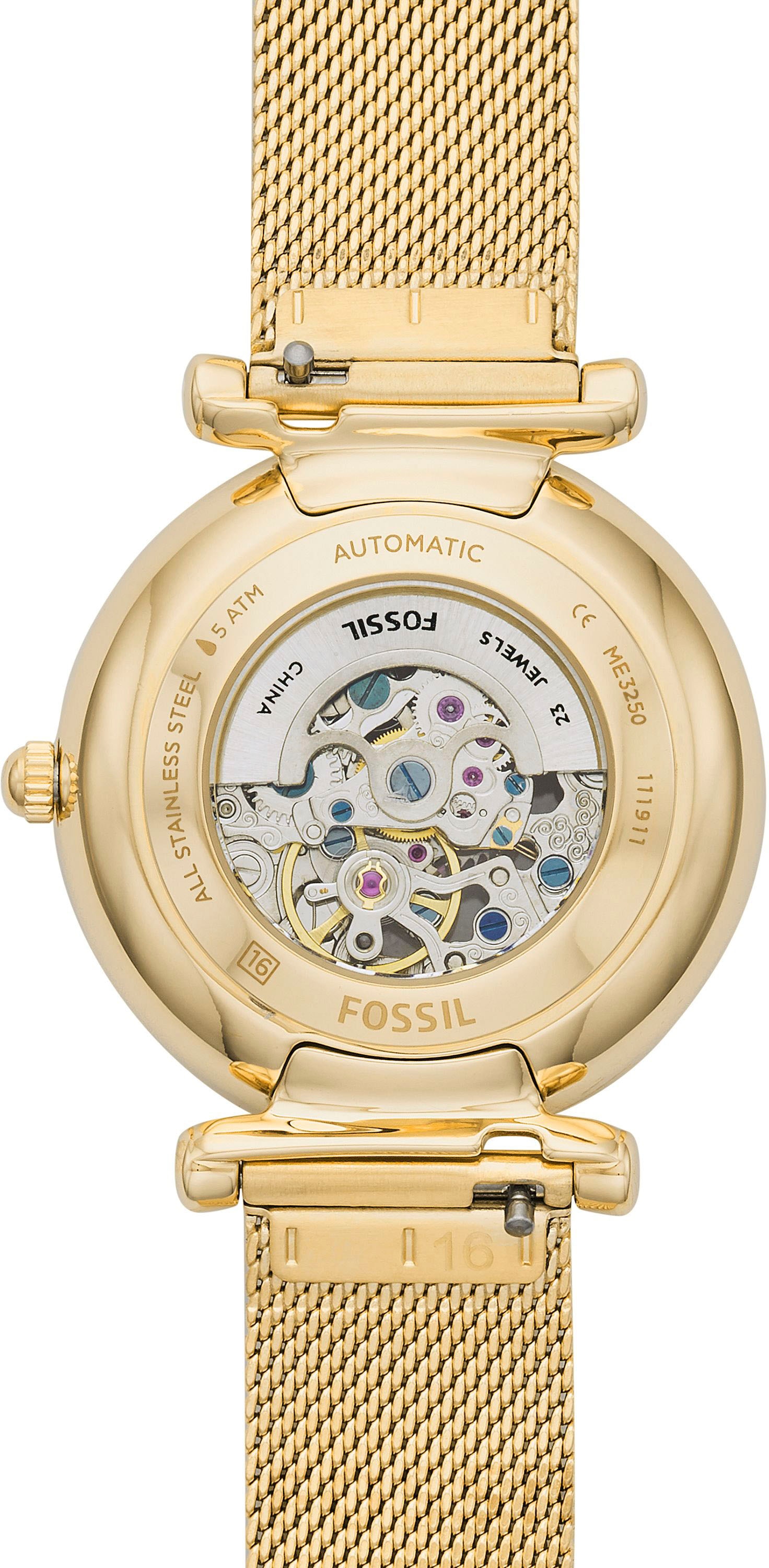 Fossil Automatikuhr »CARLIE, ME3250«, Armbanduhr, Damenuhr, mechanische Uhr