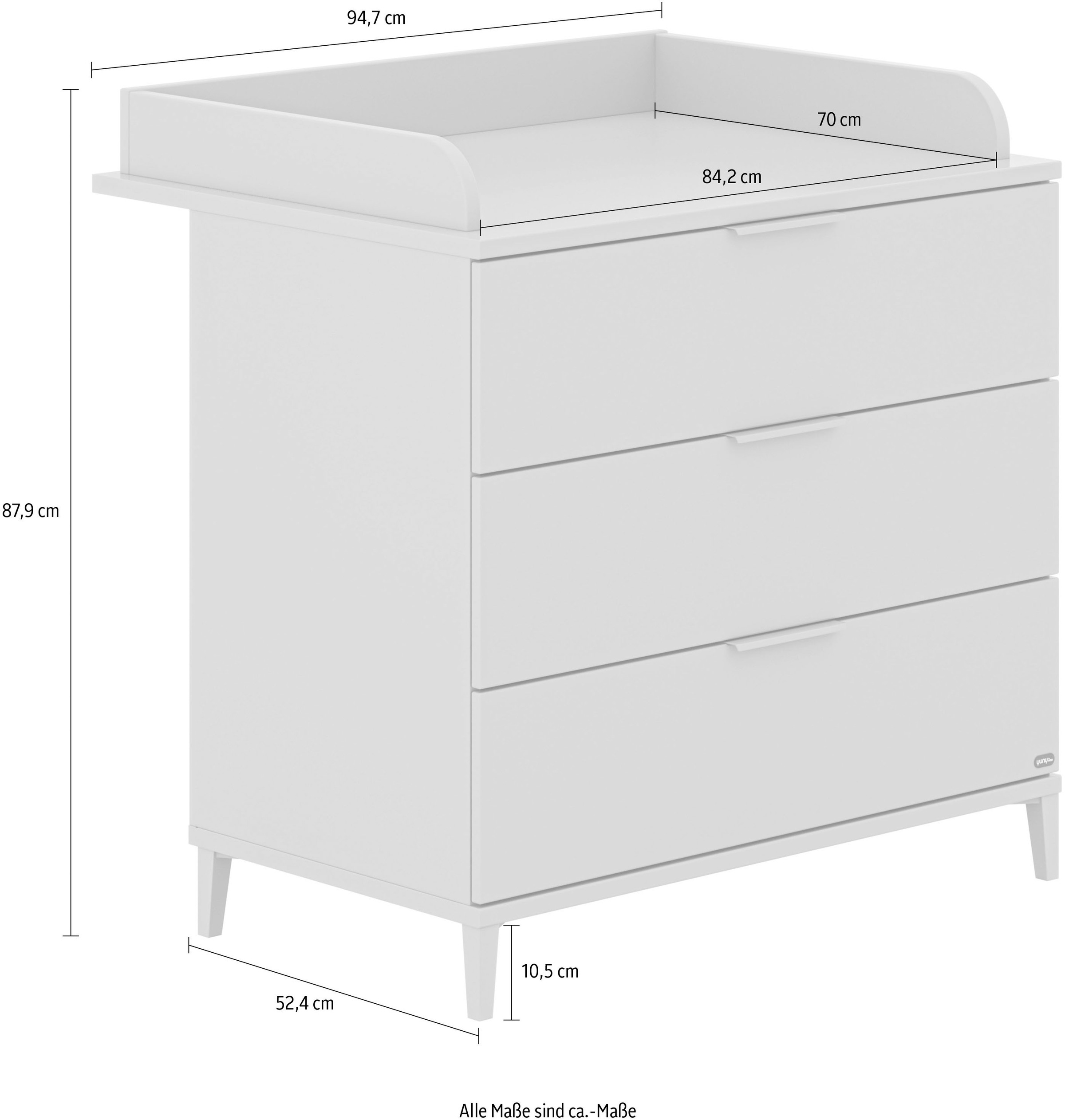 YUNY by PAIDI Wickelkommode »BROTHER STU mit abnehmbarem Aufsatz und 3 Schubladen«, bis 50 kg, yuny by PAIDI, 94,7 cm