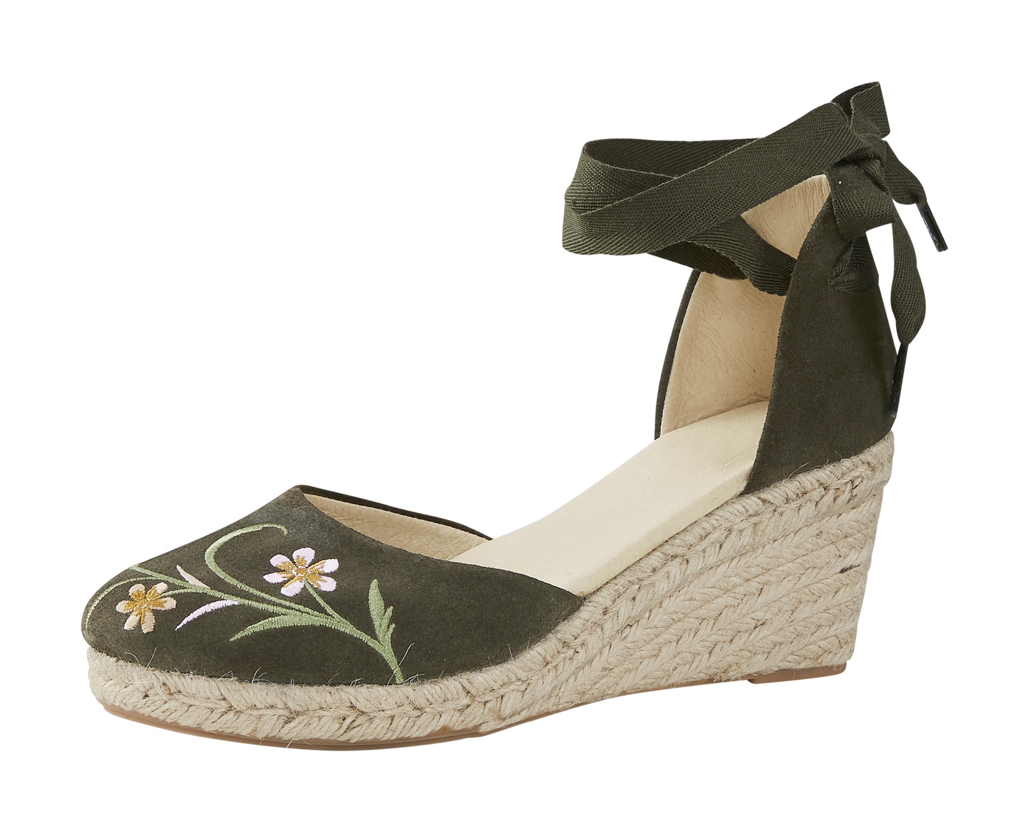 Keilsandalette mit Stickerei