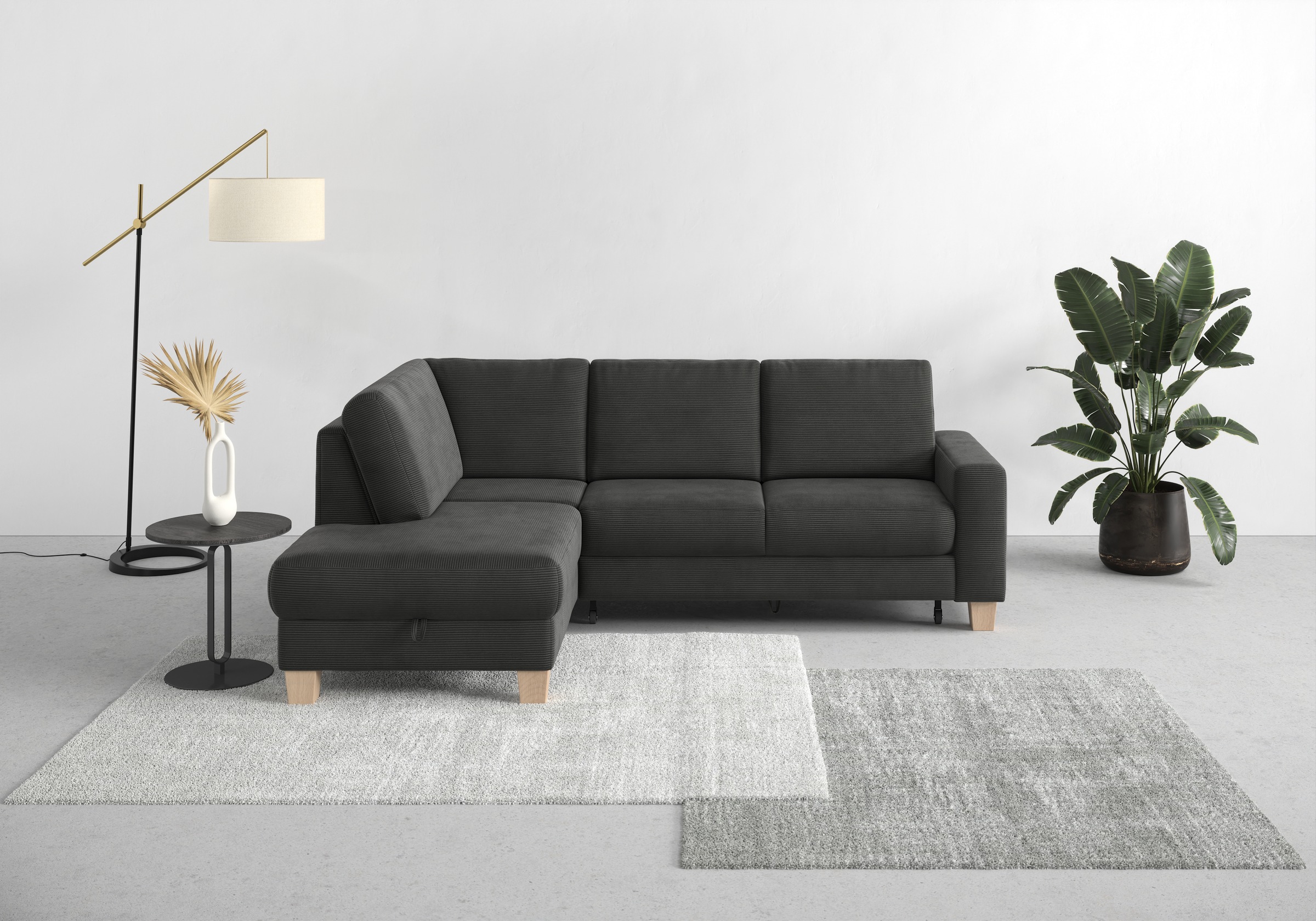 Home affaire Ecksofa »Summer L-Form«, mit Ottomane, wahlweise mit Bettfunktion und Bettkasten, Cord-Bezug
