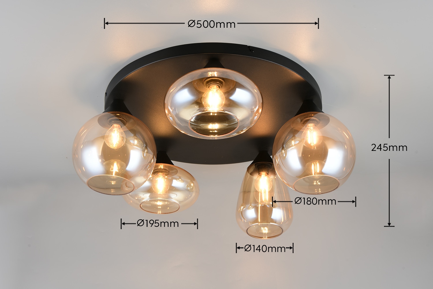 TRIO Leuchten Deckenleuchte »Lumina, Deckenlampe 5-flammig mit Glasschirm, exkl 5x E14 , max 10W« E14 1 Stk. warmweiß - kaltweiß Ø 64 cm Höhe 25 cm, spiegelnde Glas Lampenschirme in 3 modernen Formen