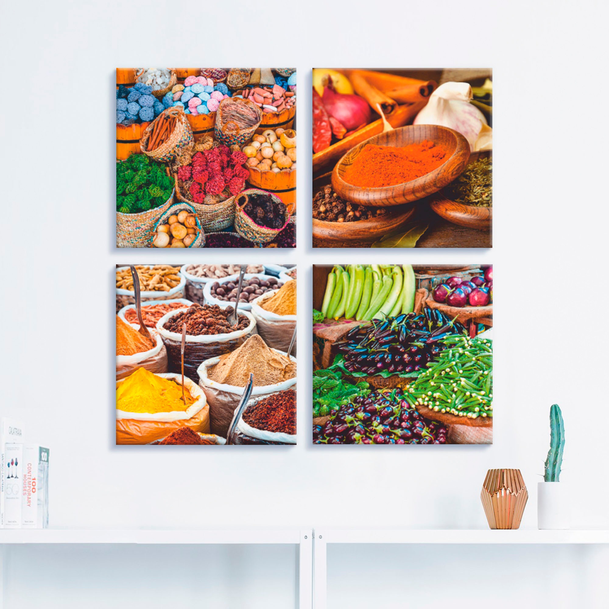 Artland Leinwandbild »Gewürz und Kräuter Sortiment«, Lebensmittel, (4 St.), 4er Set, verschiedene Größen