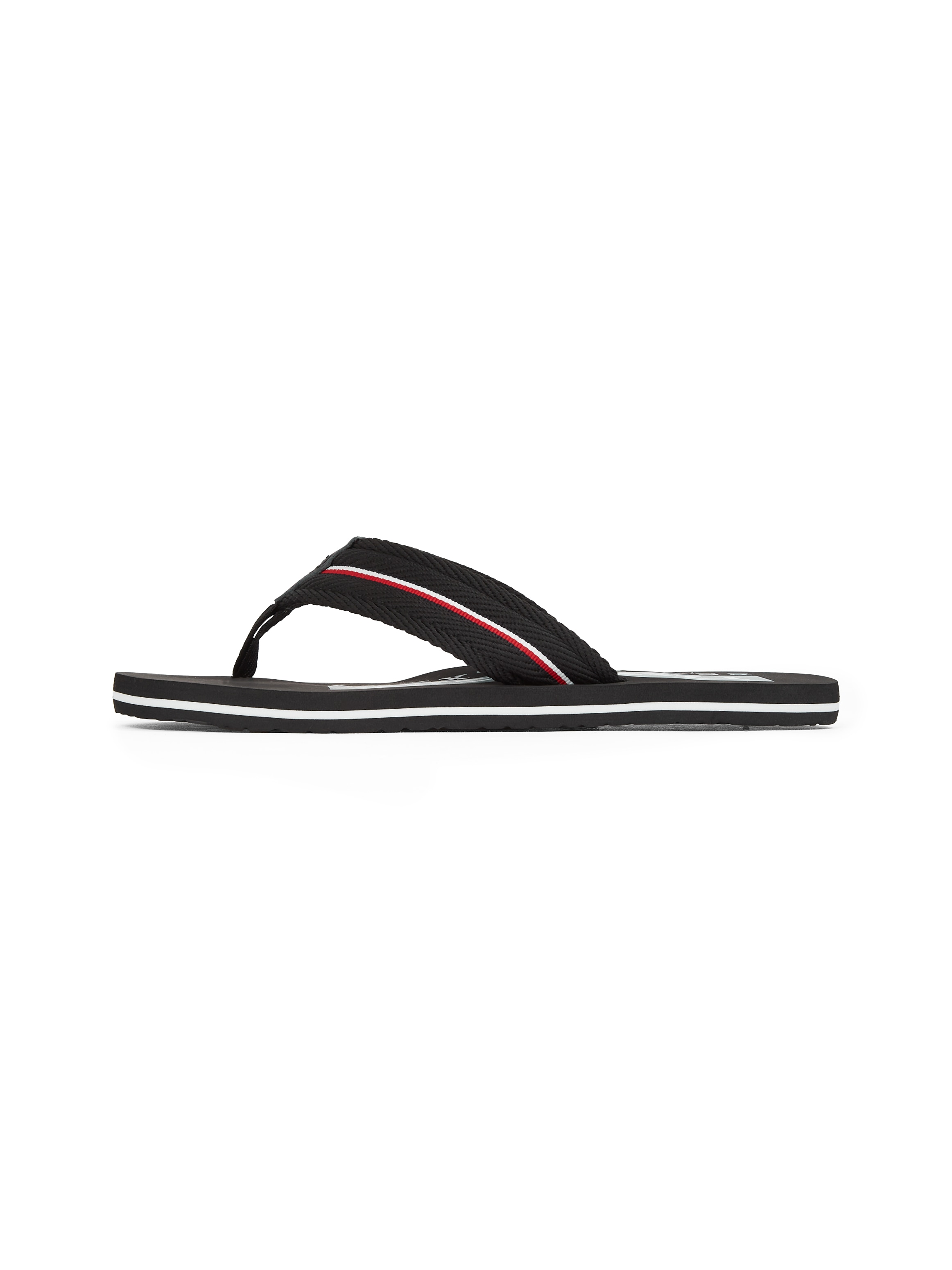 Tommy Hilfiger Zehentrenner »CORPORATE HILFIGER BEACH SANDAL«, Sommerschuh, Flats, Bequemschuh mit Streifen