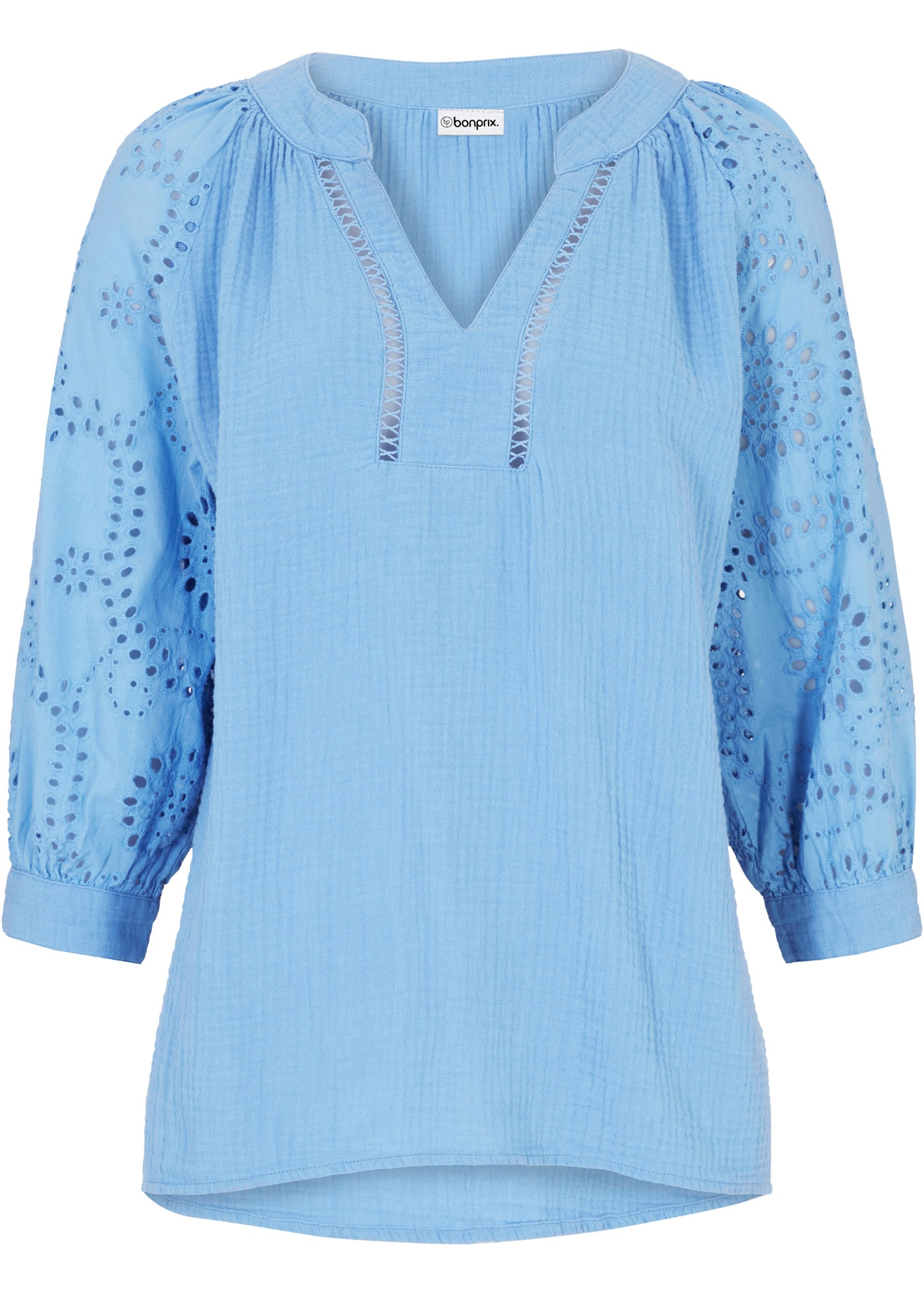 bonprix Tunika figurumspielende Passform, mit 3/4-Ärmeln, aus reiner Baumwolle