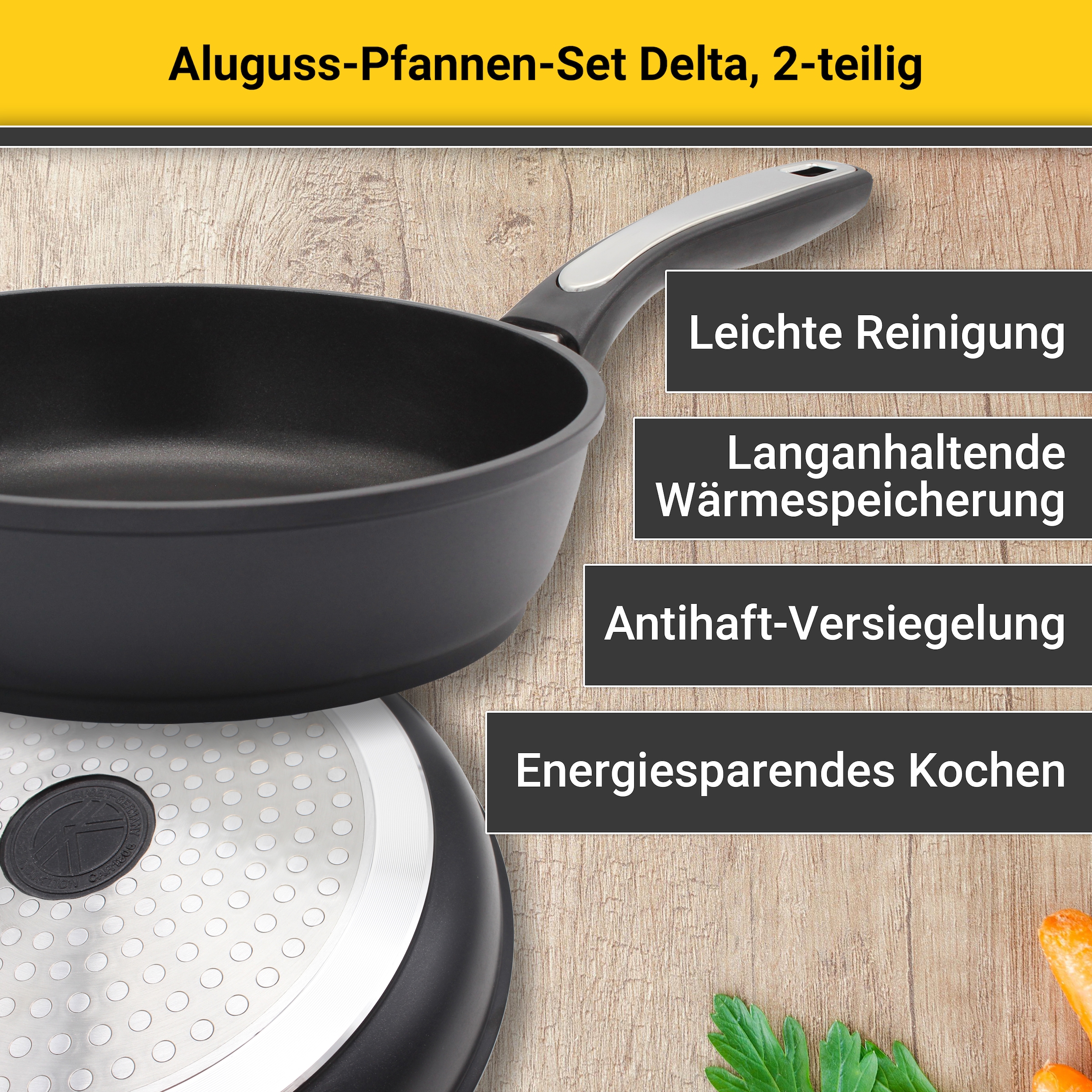 Krüger Pfannen-Set »Delta« Aluminiumguss Set, 2 Stk. tlg. Ø 24/28 cm, Induktion