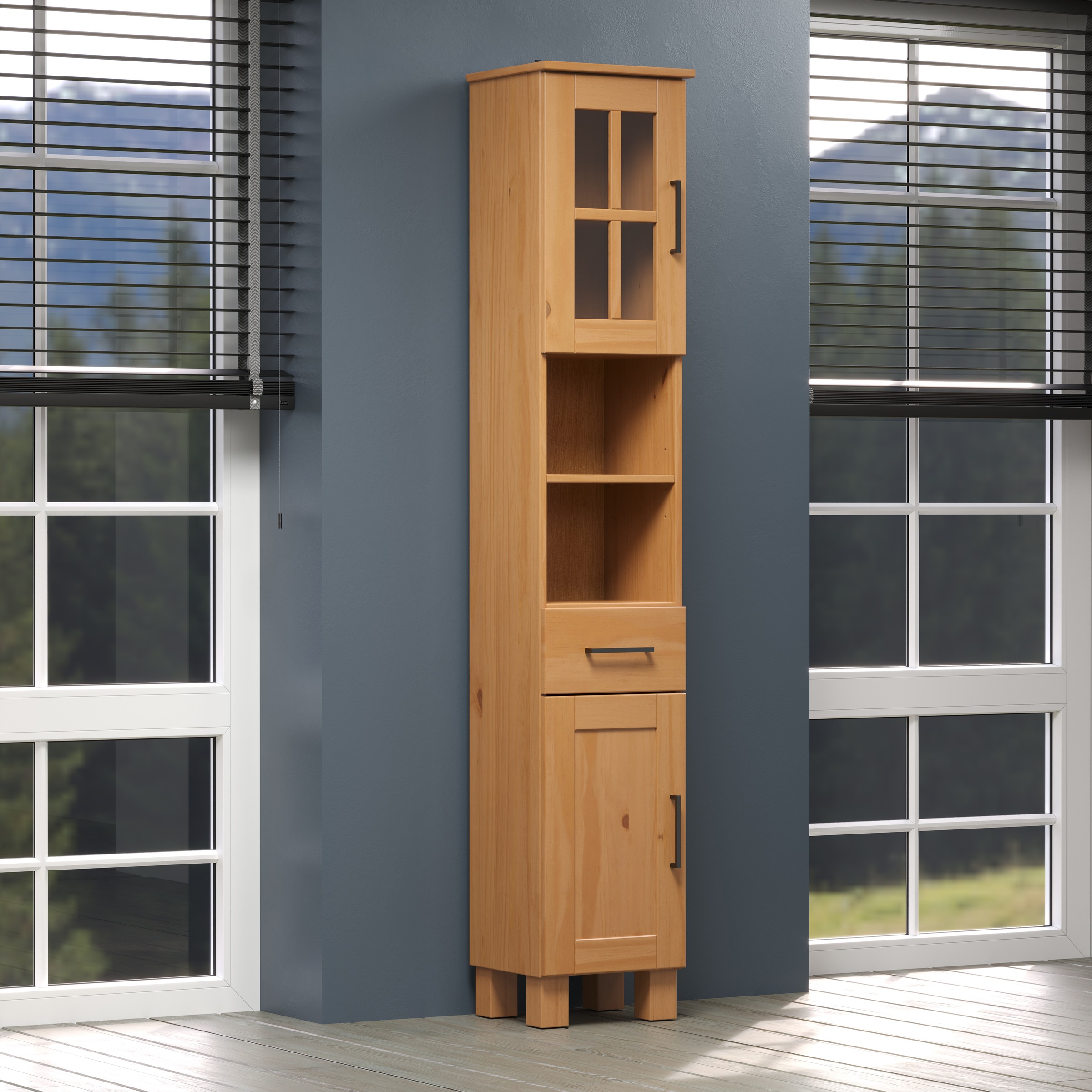 welltime Hochschrank »Ulea«, (1 St.), Badschrank aus Massivholz mit Schubkasten - Maße (B/T/H) 33/30/180 cm