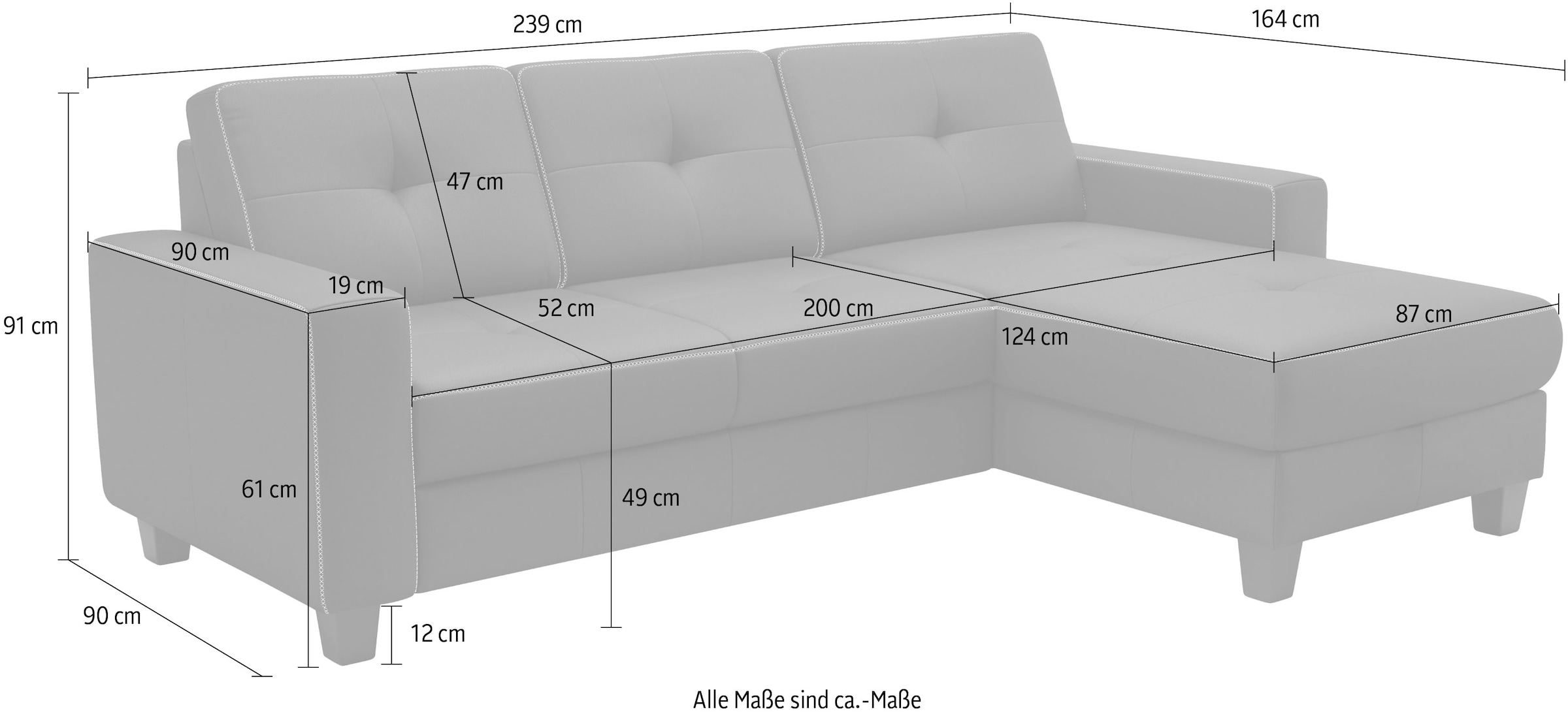 Places of Style Ecksofa »Varese«, wahlweise mit Bettfunktion und Bettkasten
