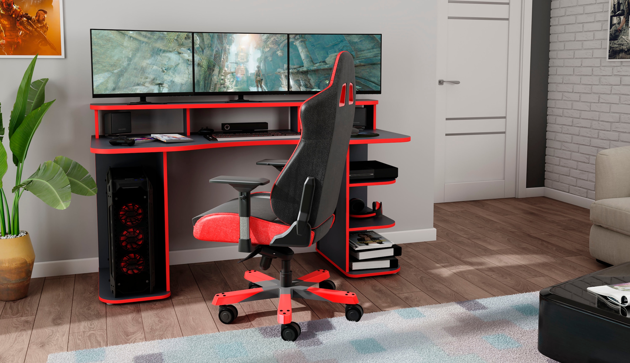 Homexperts Gamingtisch »Flynn«, moderner Gamingtisch mit farblich abgesetzten ABS Kanten
