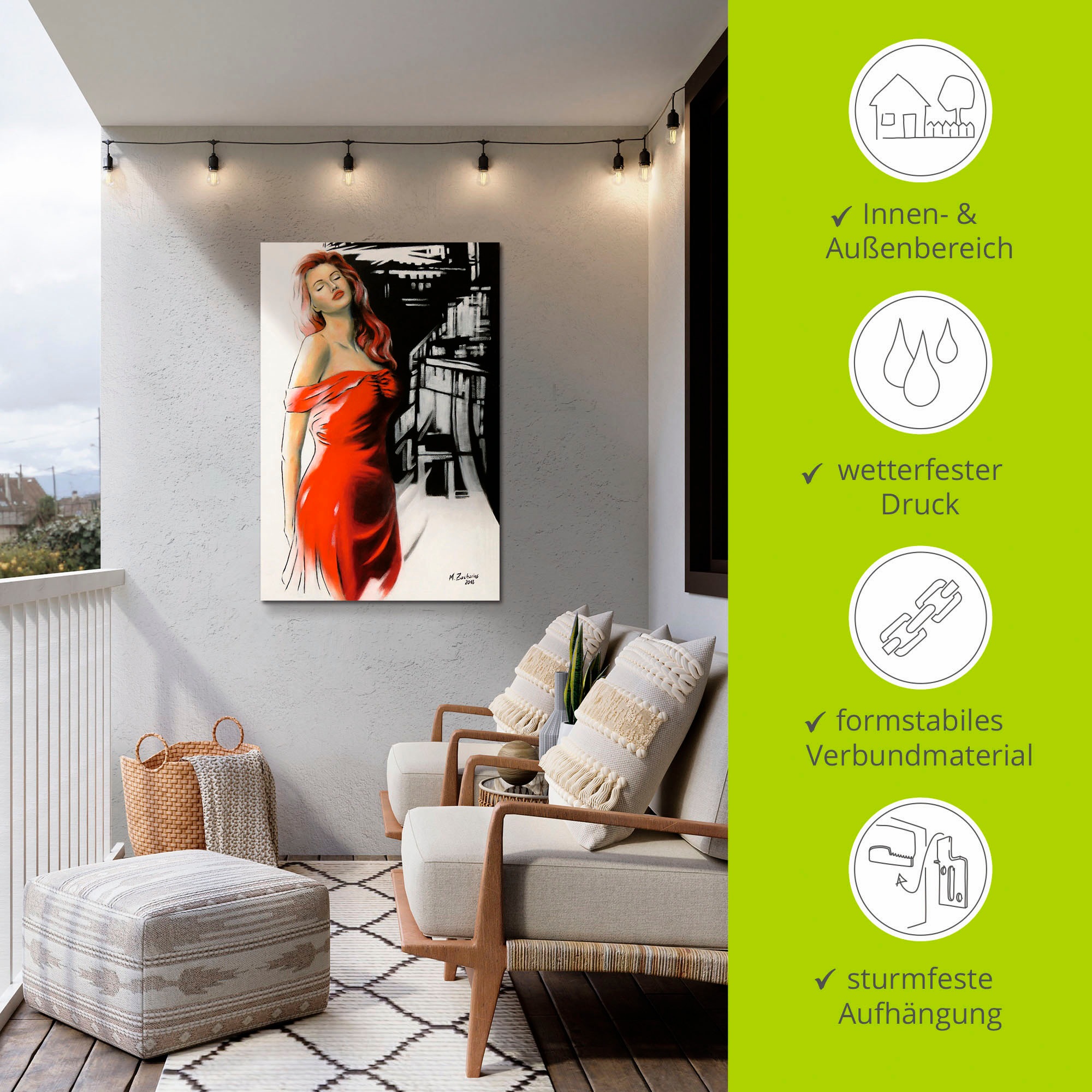 Artland Wandbild »Schönheit im roten Kleid«, Frau, (1 St.), als Alubild, Outdoorbild, Leinwandbild, Poster, Wandaufkleber