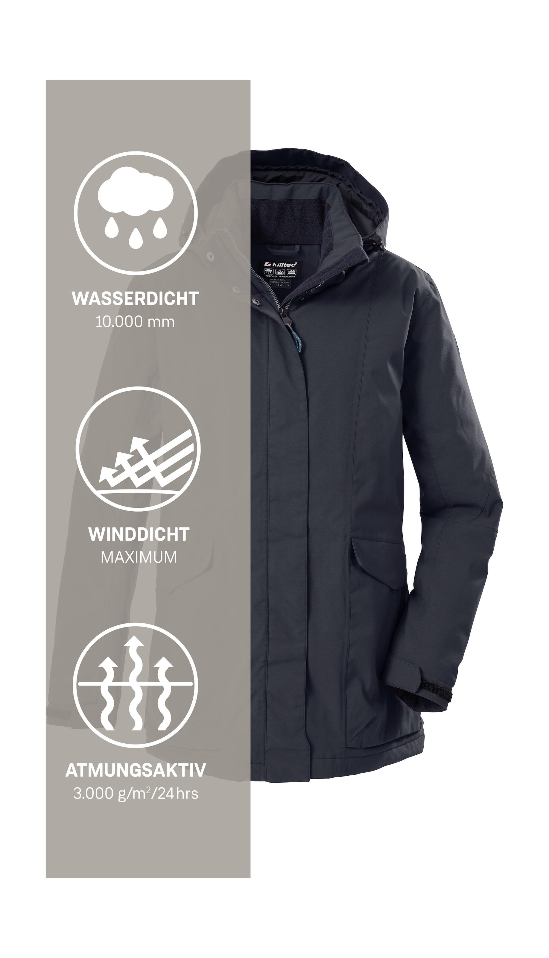 Killtec Funktionsjacke »Damen Jacke« Wasserdichte, atmungsaktive Damenjacke mit abnehmbarer Kapuze