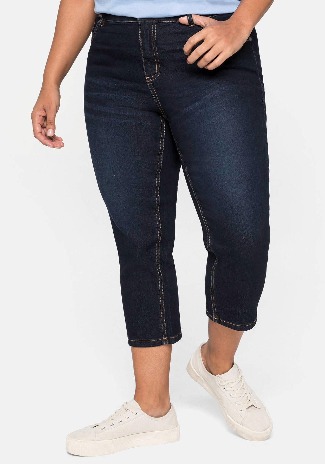 Caprijeans »Jeans aus Baumwoll-Stretch, mit Kontrastnähten«, aus Baumwoll-Stretch, mit...