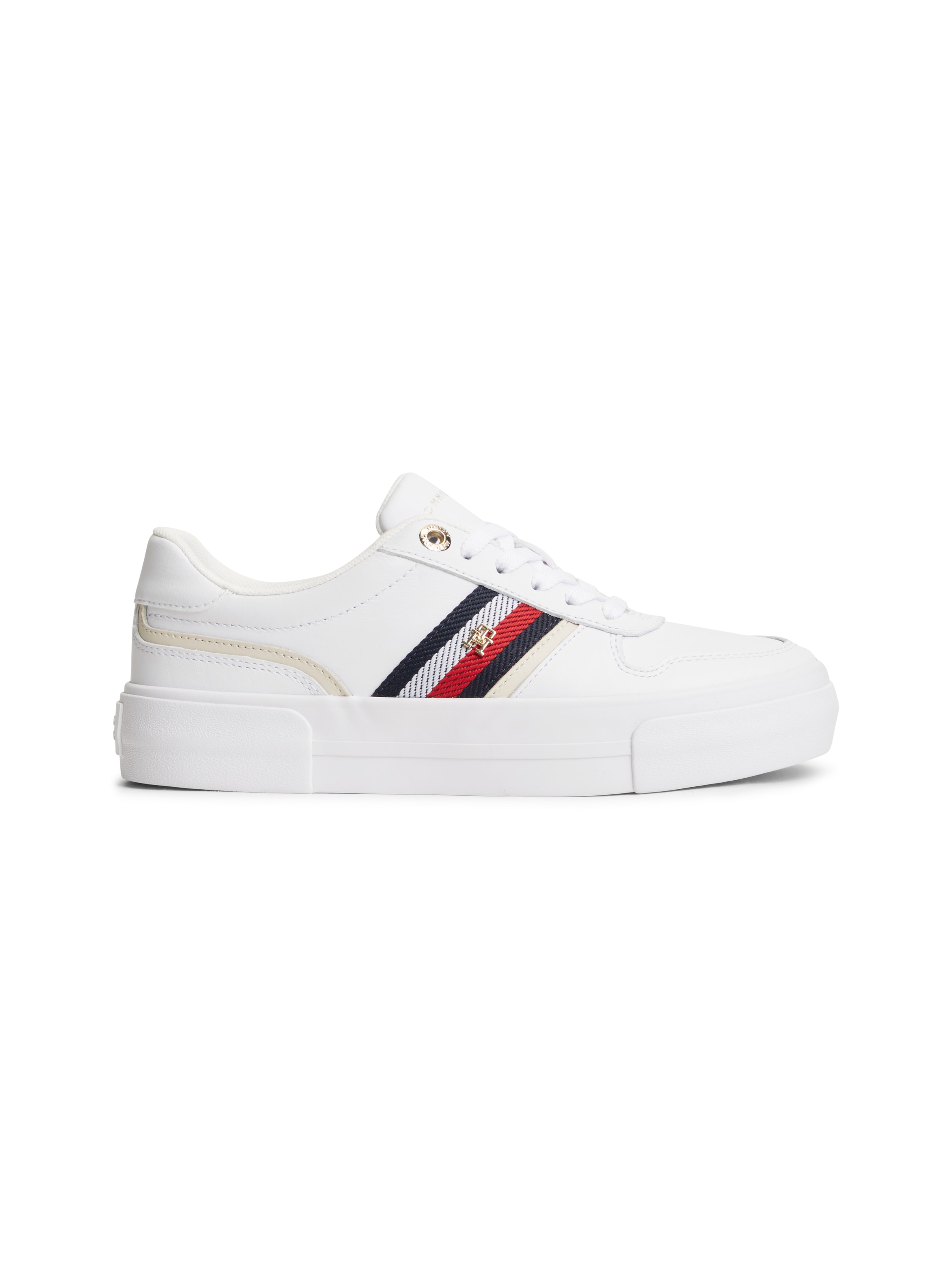 Tommy Hilfiger Plateausneaker »TH PLATFORM VULC LEATHER«  Freizeitschuh, Halbschuh, Schnürer, seitliche Streifen in Tommy Farben