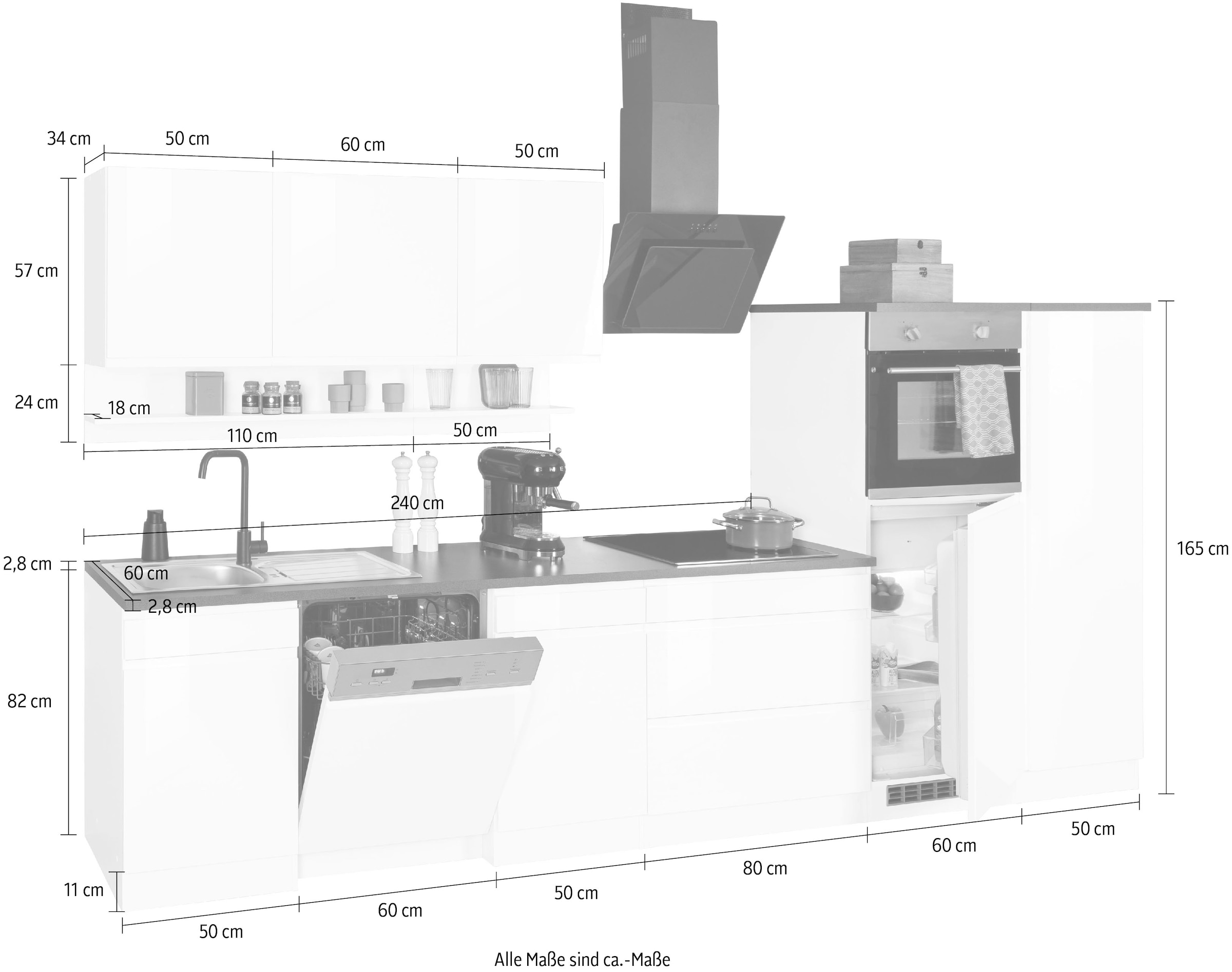 KOCHSTATION Küchenzeile »KS-Virginia« Breite 350 cm, wahlweise mit Induktion