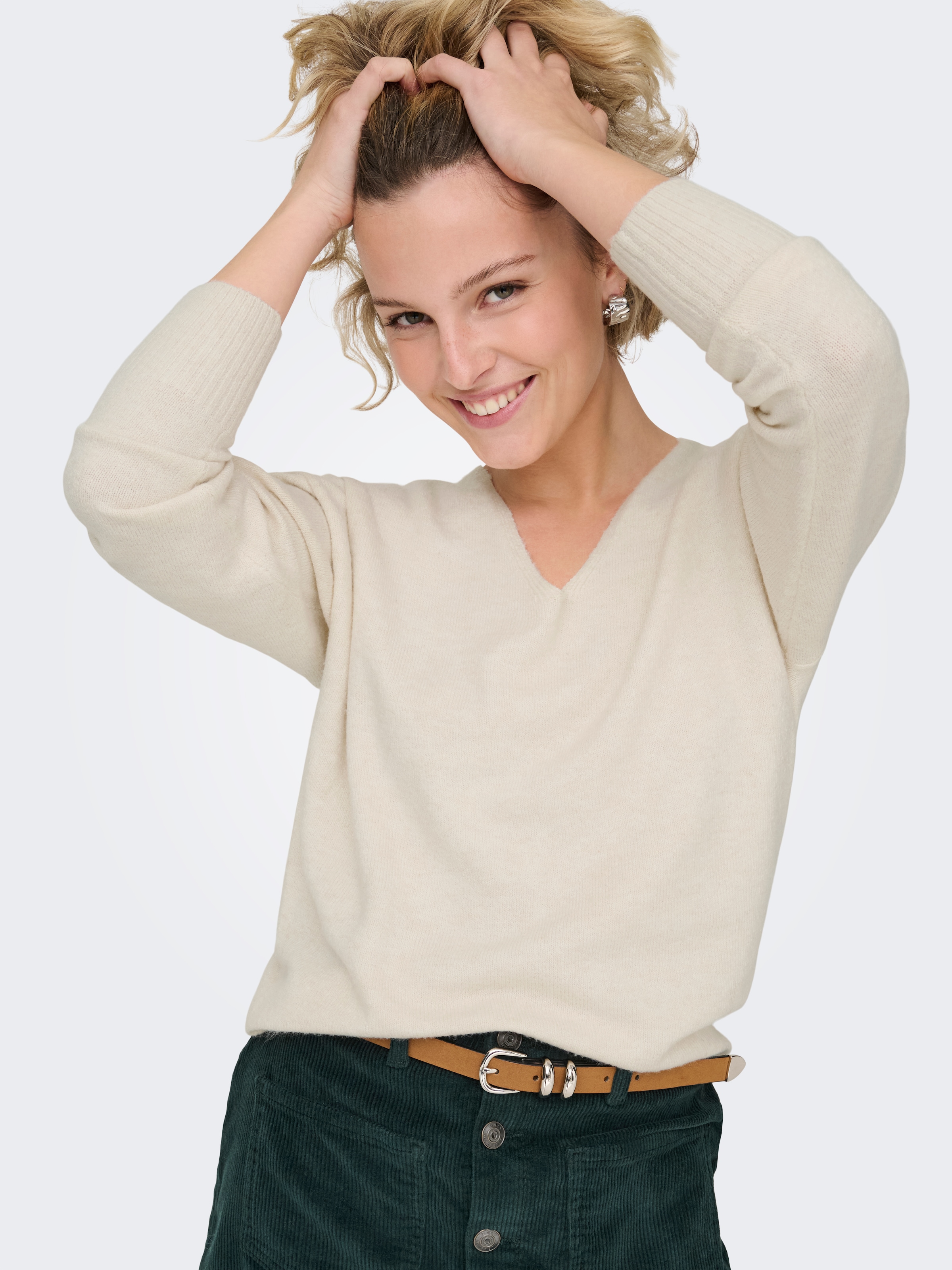 ONLY V-Ausschnitt-Pullover »ONLRICA LIFE L/S V-NECK PULLO KNT NOOS« Materialmix, regular fit