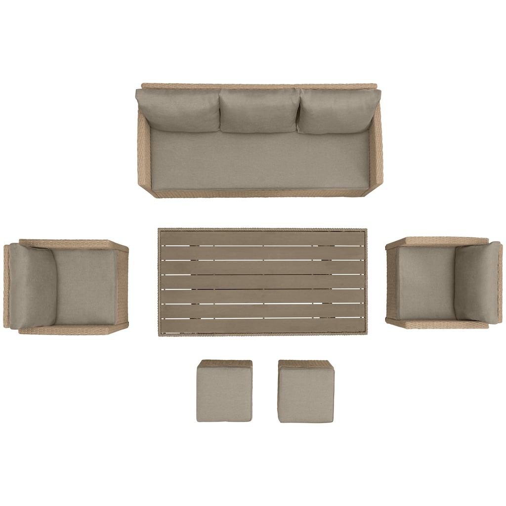 KONIFERA Gartenlounge-Set »Amsterdam«, (Set, 16 tlg., 1x 3er Sofa, 1x 2 Sessel, 2x Hocker, 1xTisch 144,5x74x67cm,Polyrattan), Stahl, Ablagefläche unter dem Tisch, Loungeset