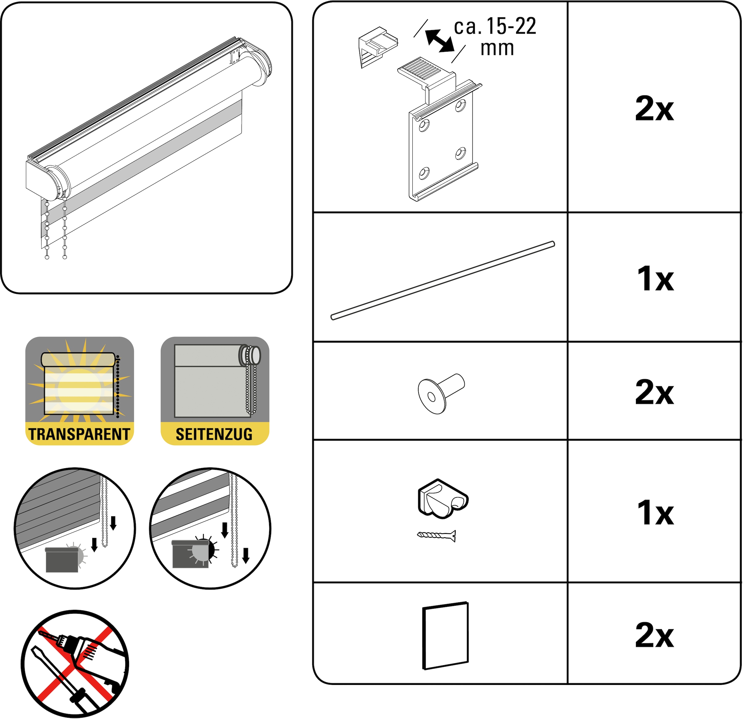 my home Doppelrollo »Duo Klemmrollo«, Lichtschutz, Sichtschutz, ohne Bohren, freihängend, vormontiert auf Montageschiene