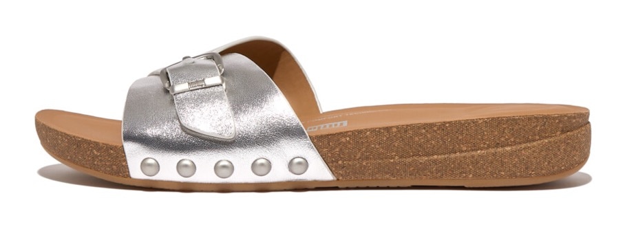 Pantolette »IQUSHION ADJUSTABLE BUCKLE METALLIC-LEATHER SLIDES«, Keilabsatz,...