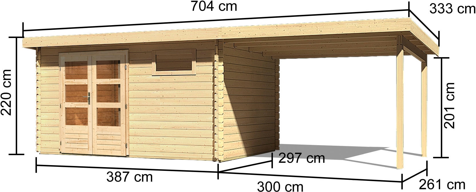 Karibu Gartenhaus »Schloßsee 8« mit Anbaudach, anthrazit, terragrau oder natur