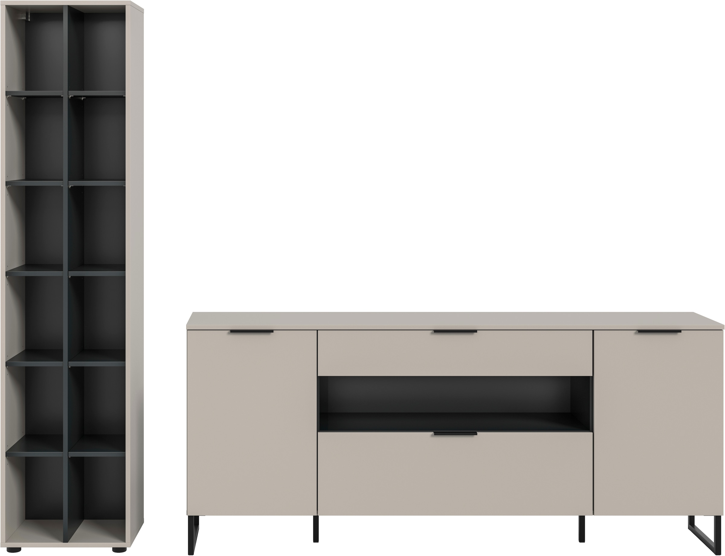 INOSIGN Wohnwand »ADIO, Breite 245 cm, 2-teiliges Set, mit Metall-Kufenfüße« Set, bestehend aus: Standregal und Sideboard, 2 Stk. tlg.