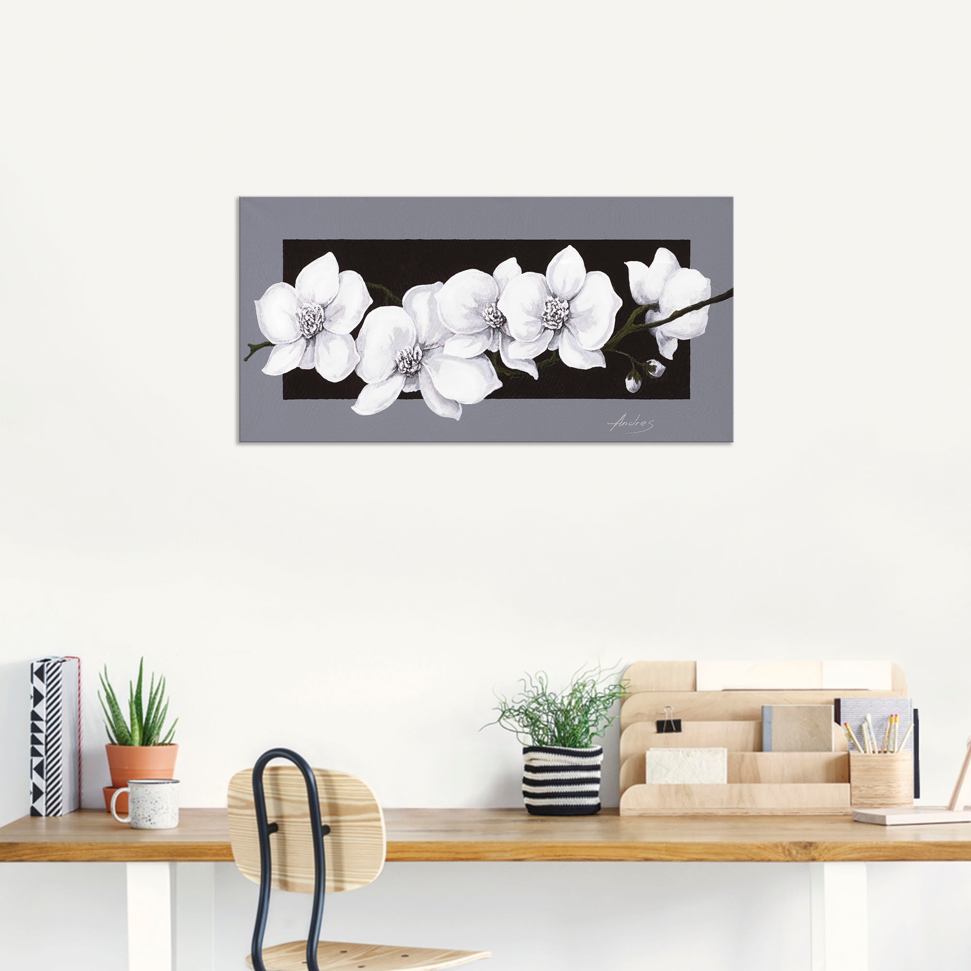 Artland Wandbild »Weiße Orchideen auf grau«, Blumen, (1 St.), als Alubild, Outdoorbild, Leinwandbild, Poster, Wandaufkleber