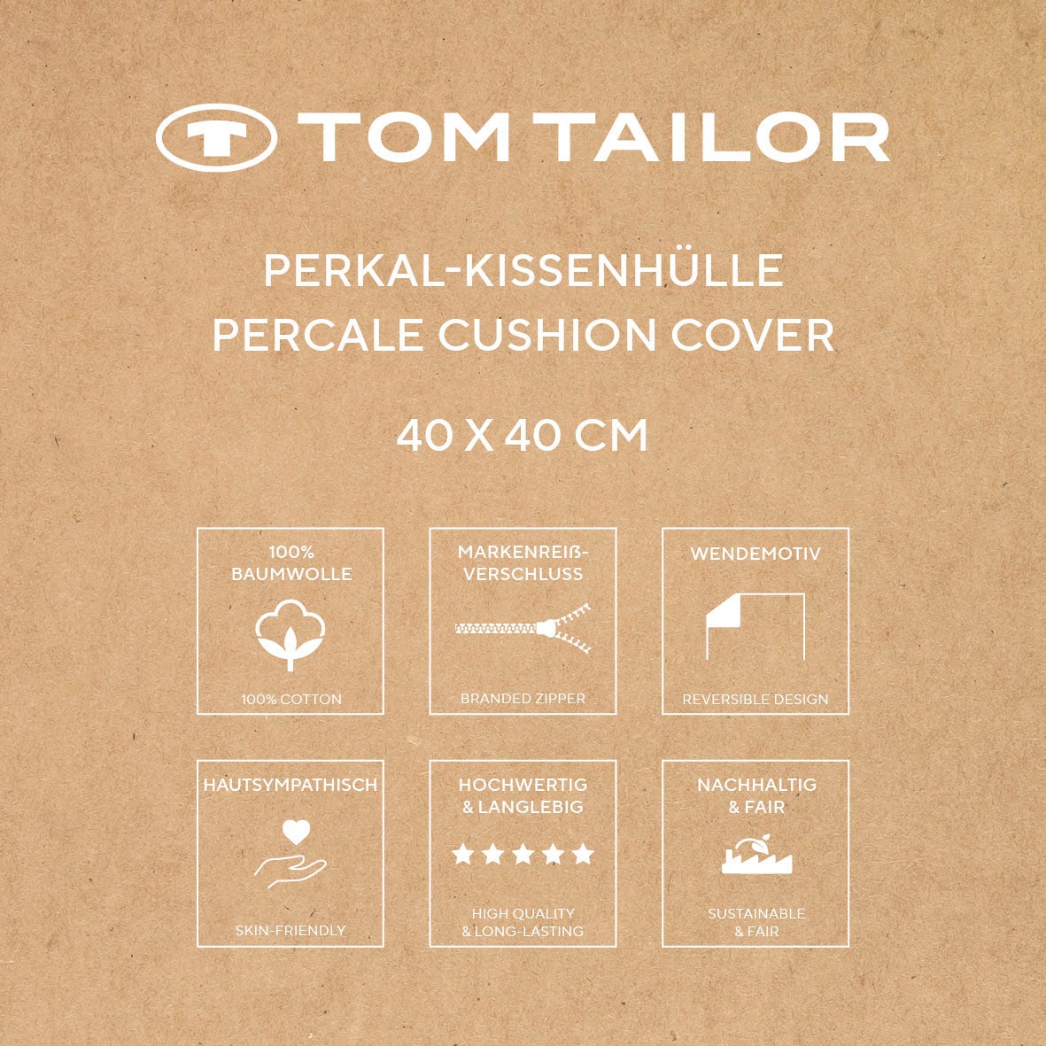 TOM TAILOR HOME Kissenhülle »new bedroom, UNI, 40x40cm oder 40x80cm«, (1 St.), mit farbiger Paspel und Markenreißverschluss