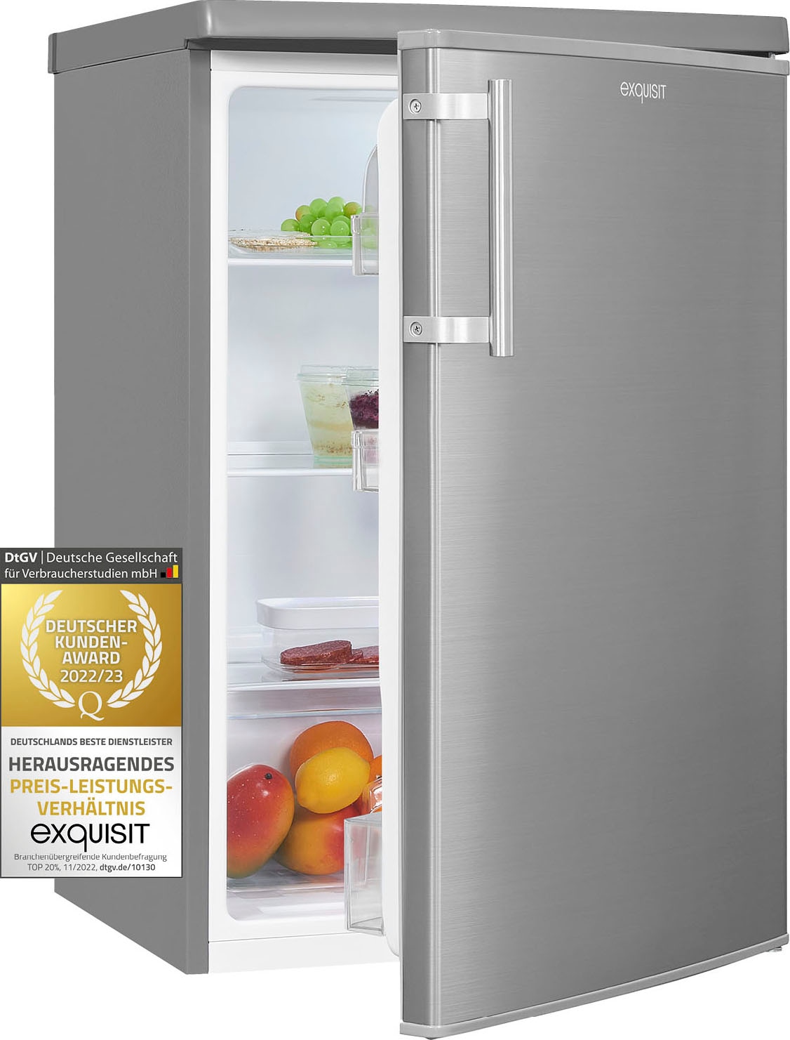 exquisit Kühlschrank »KS16-V-H-040E«, KS16-V-H-040E inoxlook, 85,5 cm hoch, 55  cm breit, 127 L Volumen jetzt online bei OTTO